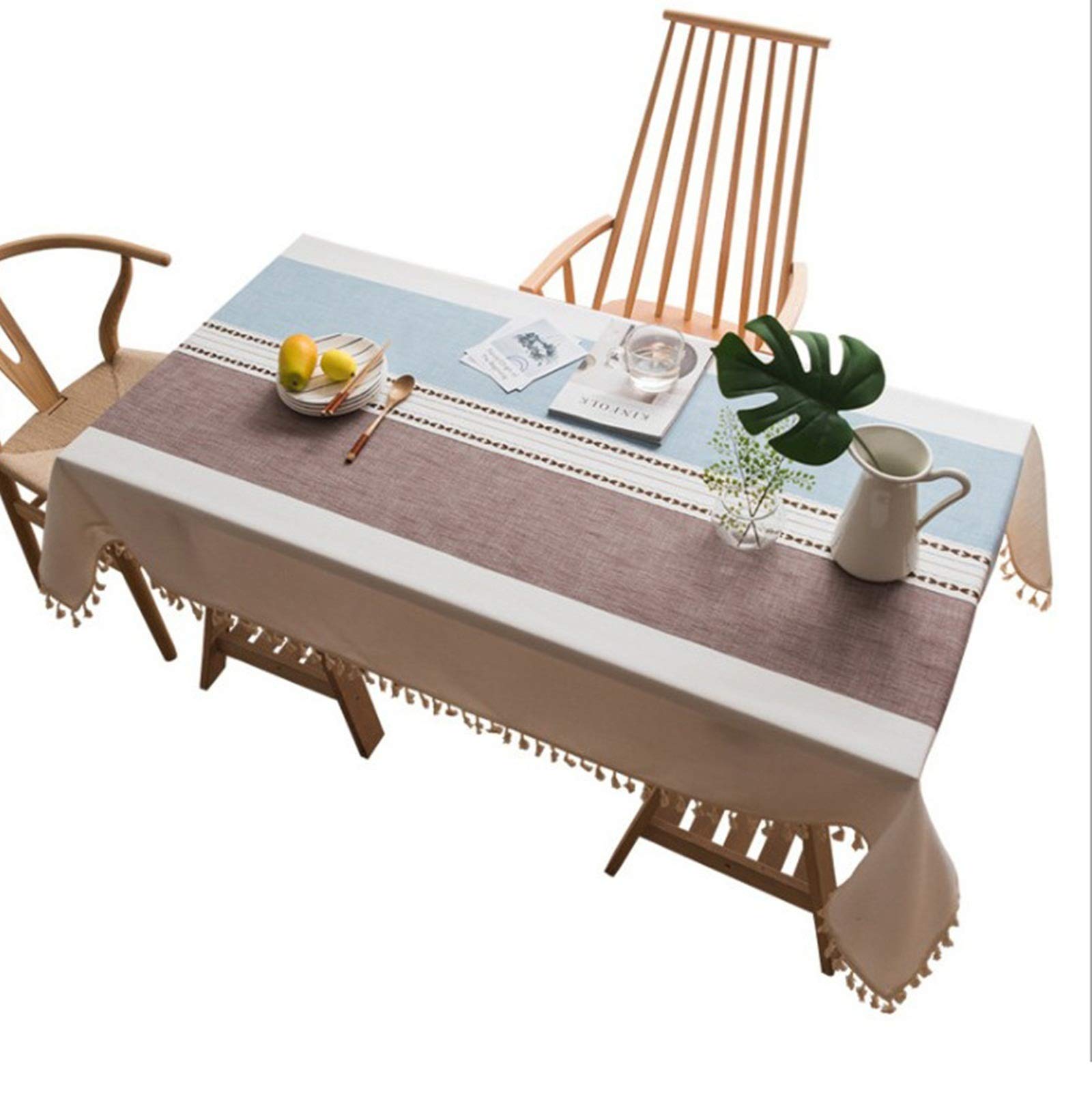 Nappe coton pique nique à rayures bleu gris 140x200 pour vos repas en terrasse