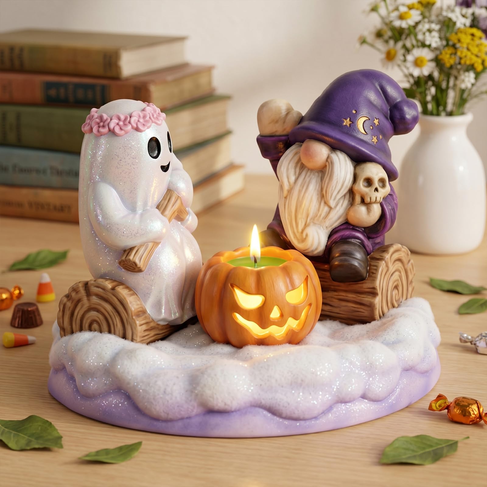 Juego de moldes de silicona 3D para Halloween, 4 piezas, moldes de calabaza enana con base, reutilizables para velas de resina, soporte para velas de teléfono, decoración de Halloween