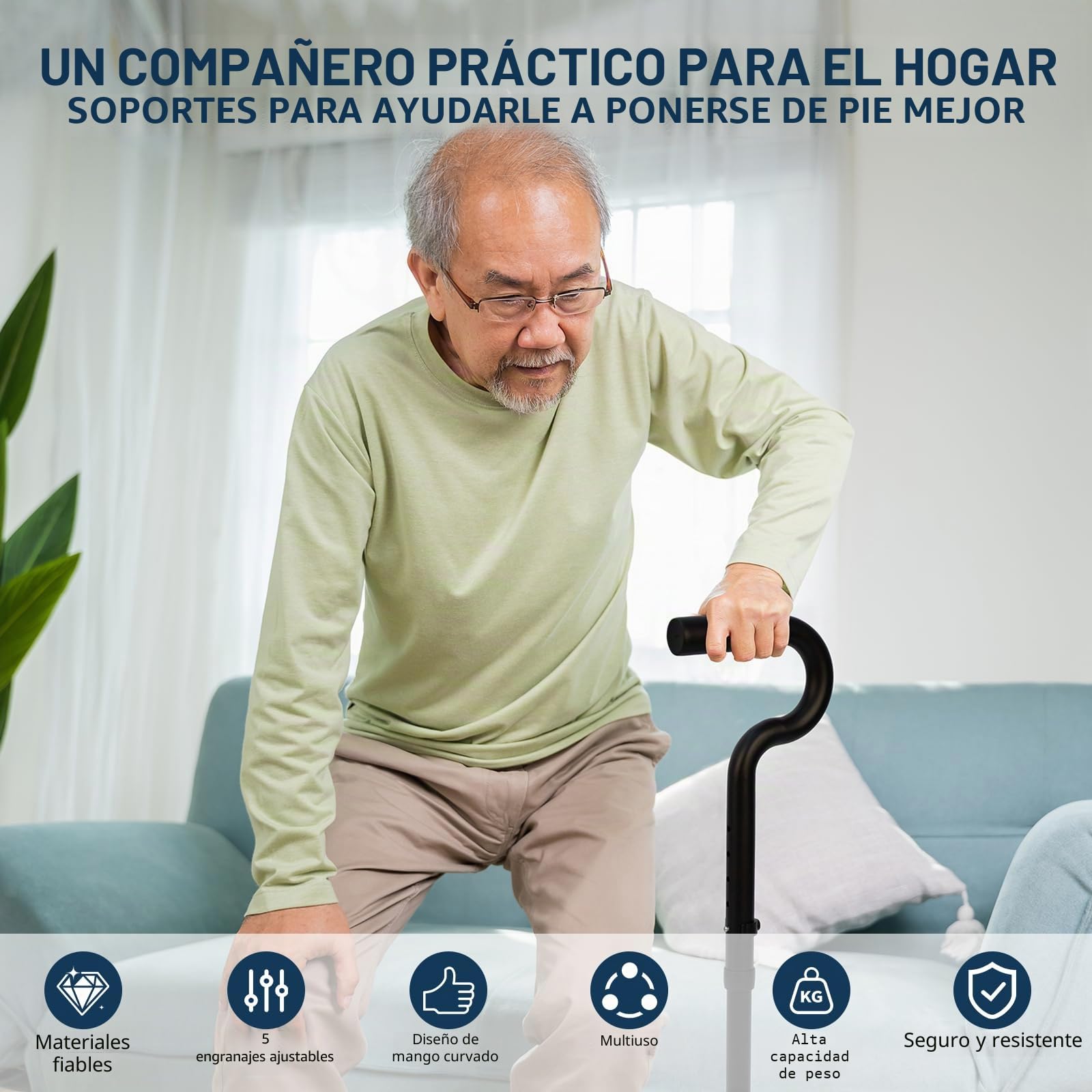 Herramienta de ayuda de movilidad ajustable, ayuda de pie, ayuda de pie para ancianos, personas mayores y discapacitadas, equipo de soporte estable para levantarse en interiores, trabajo en el jardín