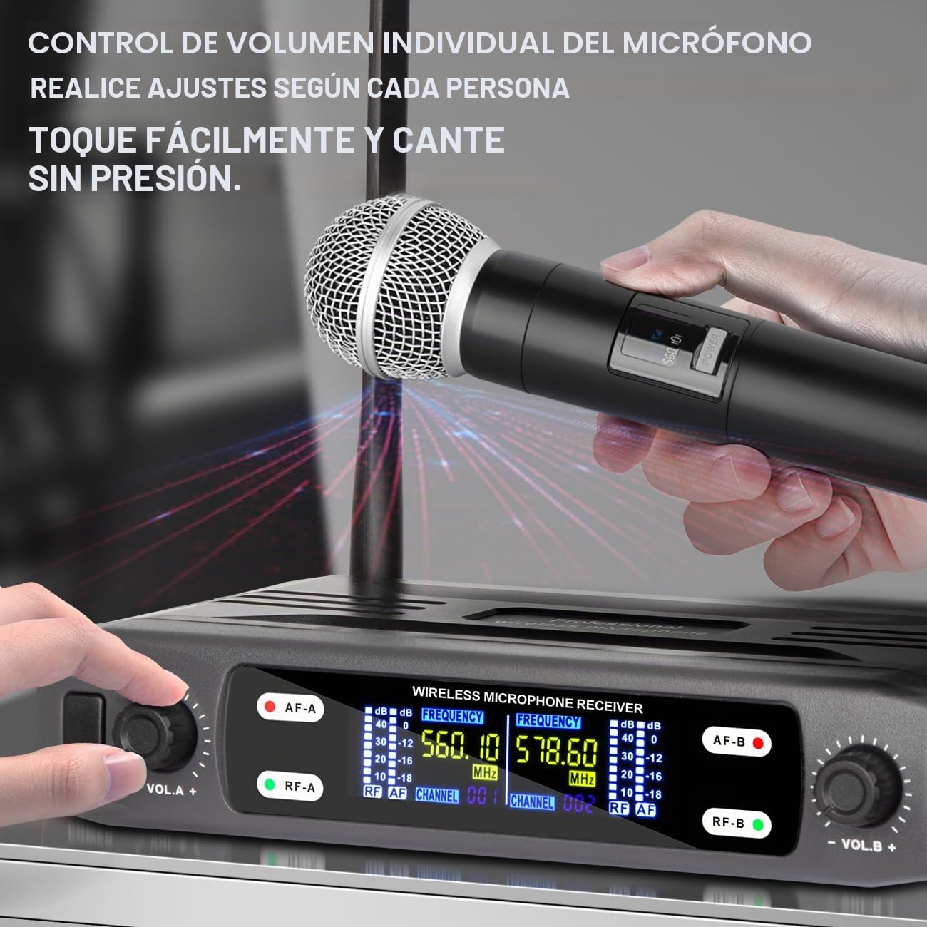 Depusheng Sistema de micrófono inalámbrico, conjunto VHF inalámbrico con doble frecuencia fija y 2 transmisores manuales dinámicos, kit de micrófono inalámbrico para canto, karaoke, iglesia, DJ