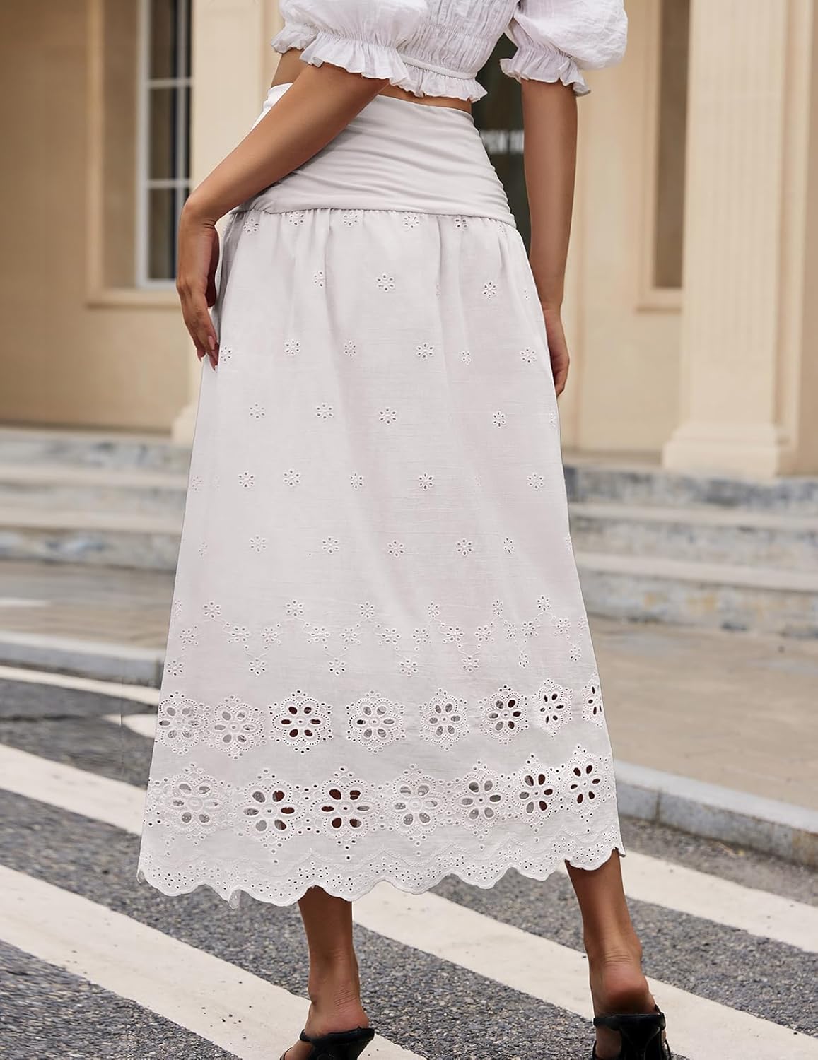 DRESSTELLS Boho Maxi Skirt for Women 2026 Lace Eyelet High Waist A-Line Flowy Beach Tiered Long Wedding Skirts - Image 2