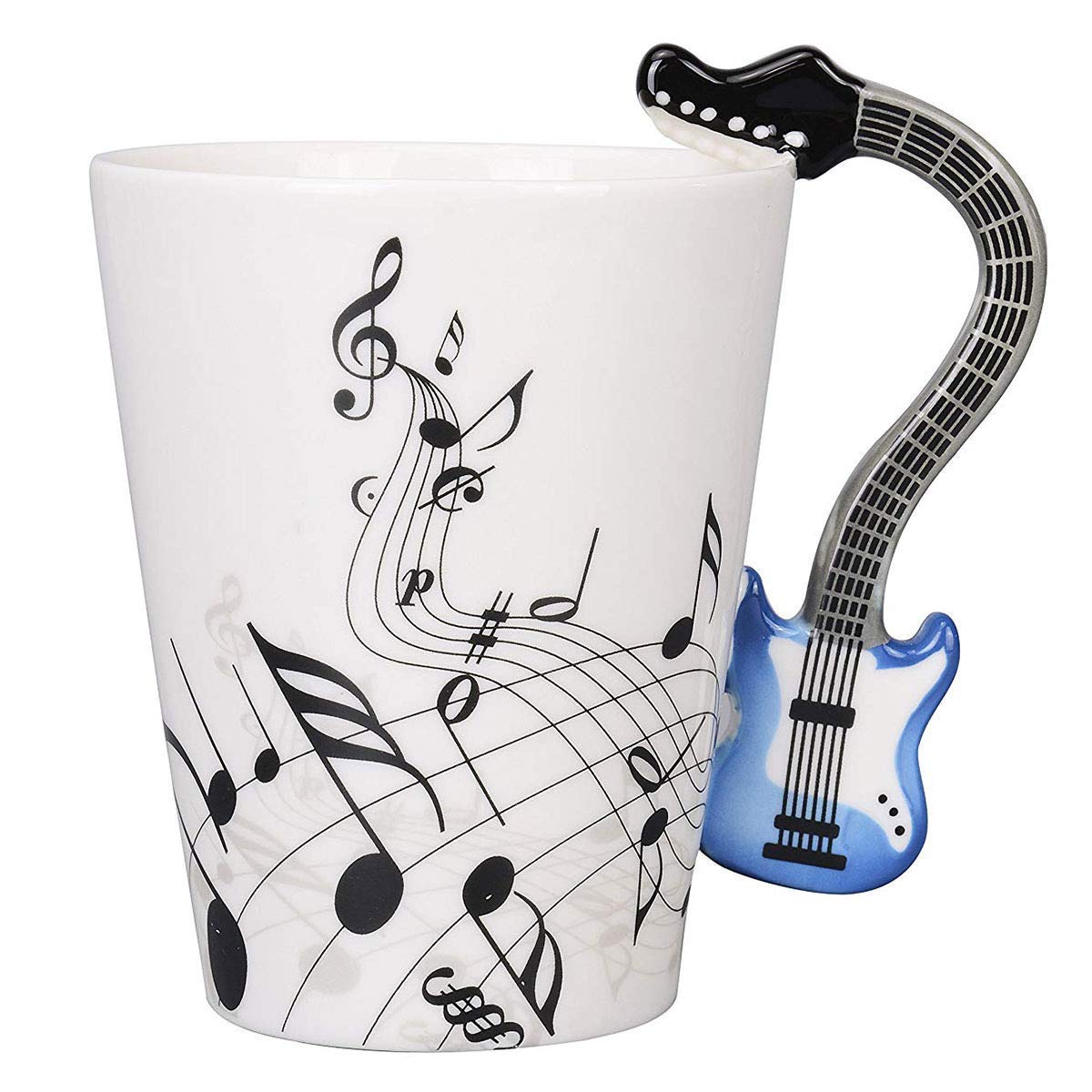 BonZeaL 3D Ceramic Guitar Mug Blue Musical Notes Tea Coffee Mug Music Gifts for Men 220 ml Birthday Gift for Girls Boys Gift for Music Lover Girlfriend Boyfriend Mugs for Coffee Mugs and Cups