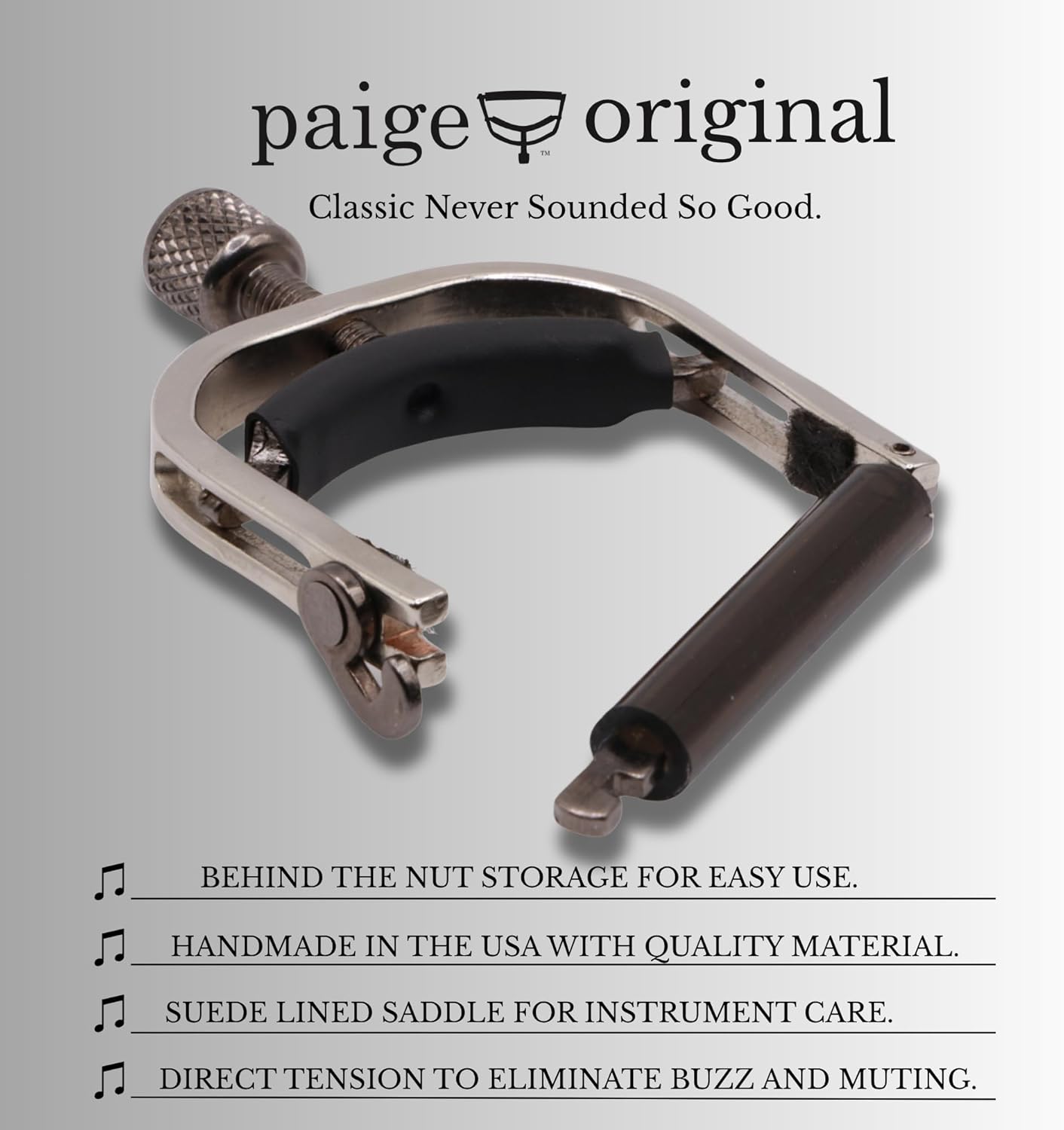 Banjo, Mandolin & Ukulele Capo – Nickel-Plated Steel, Handcrafted in USA – Adjustable Center Tension for Clean Sound (Capo- Paige)