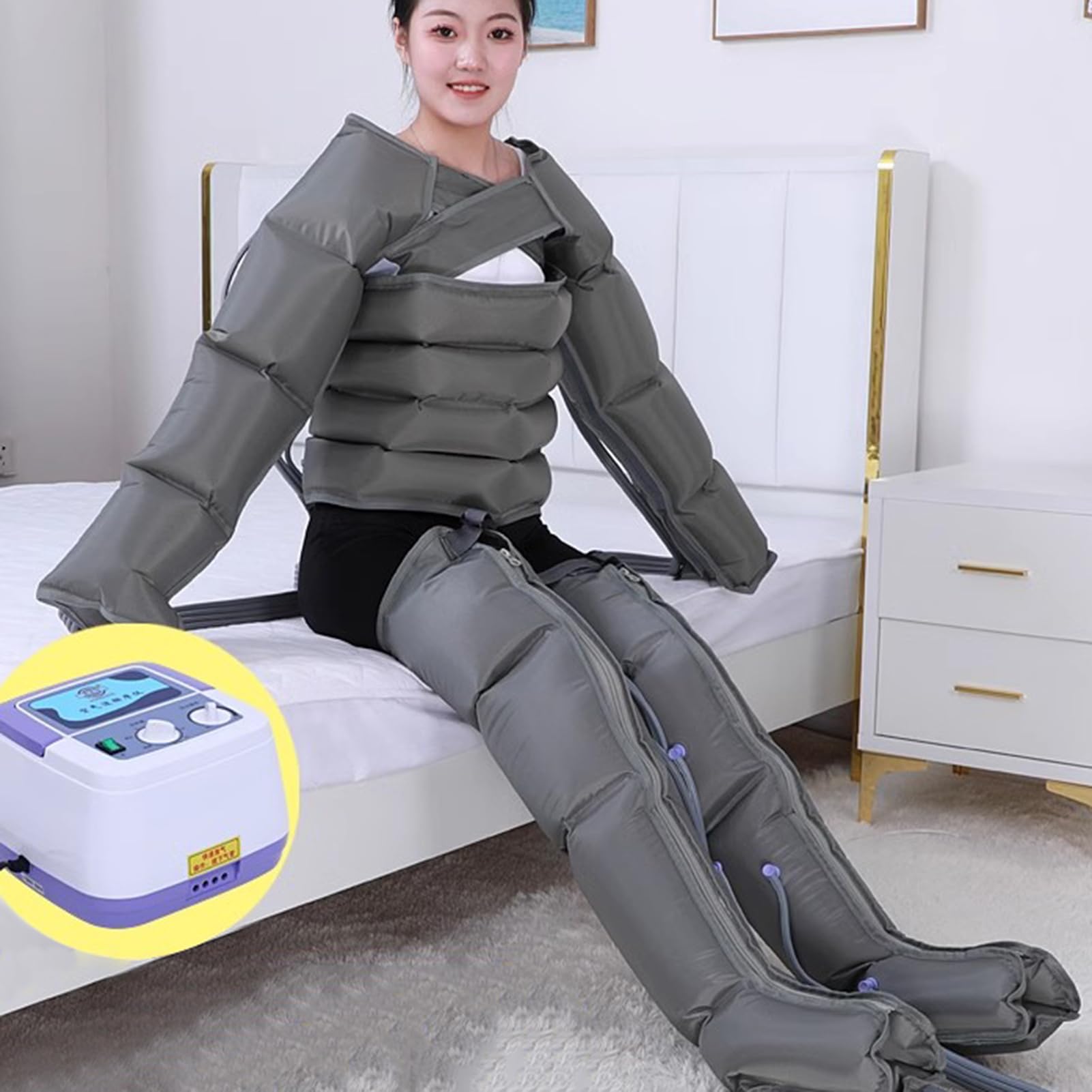 Massaggiatore a Compressione d'Aria per Gambe per Gambe E Piede Macchina per Massaggio a Compressione d'Aria per Massaggio Circolatorio di Polpacci E Piedi con 4/6 Cuscini d'Aria