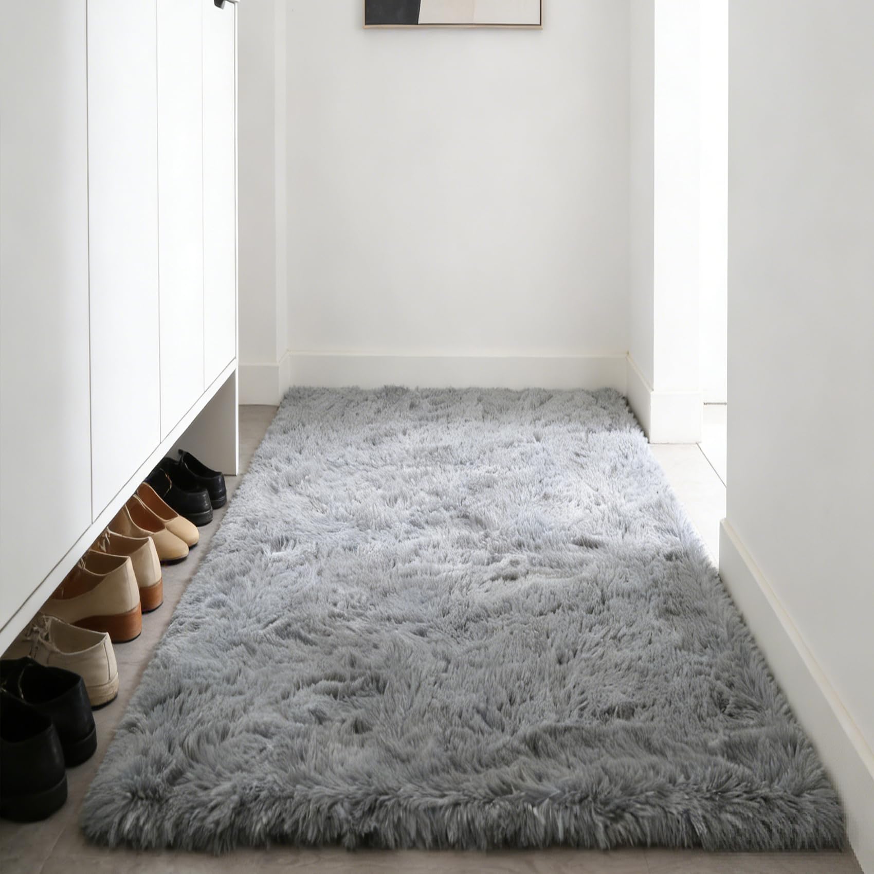 Teppich Wohnzimmer Shaggy 220 x 220 cm, Waschbar, Flauschige Oberfläche, Robust, Spitzenqualität, Pflegeleicht, in Vielen Farben & Größen, Groß für Kinderzimmer Teppich, Silbergrau