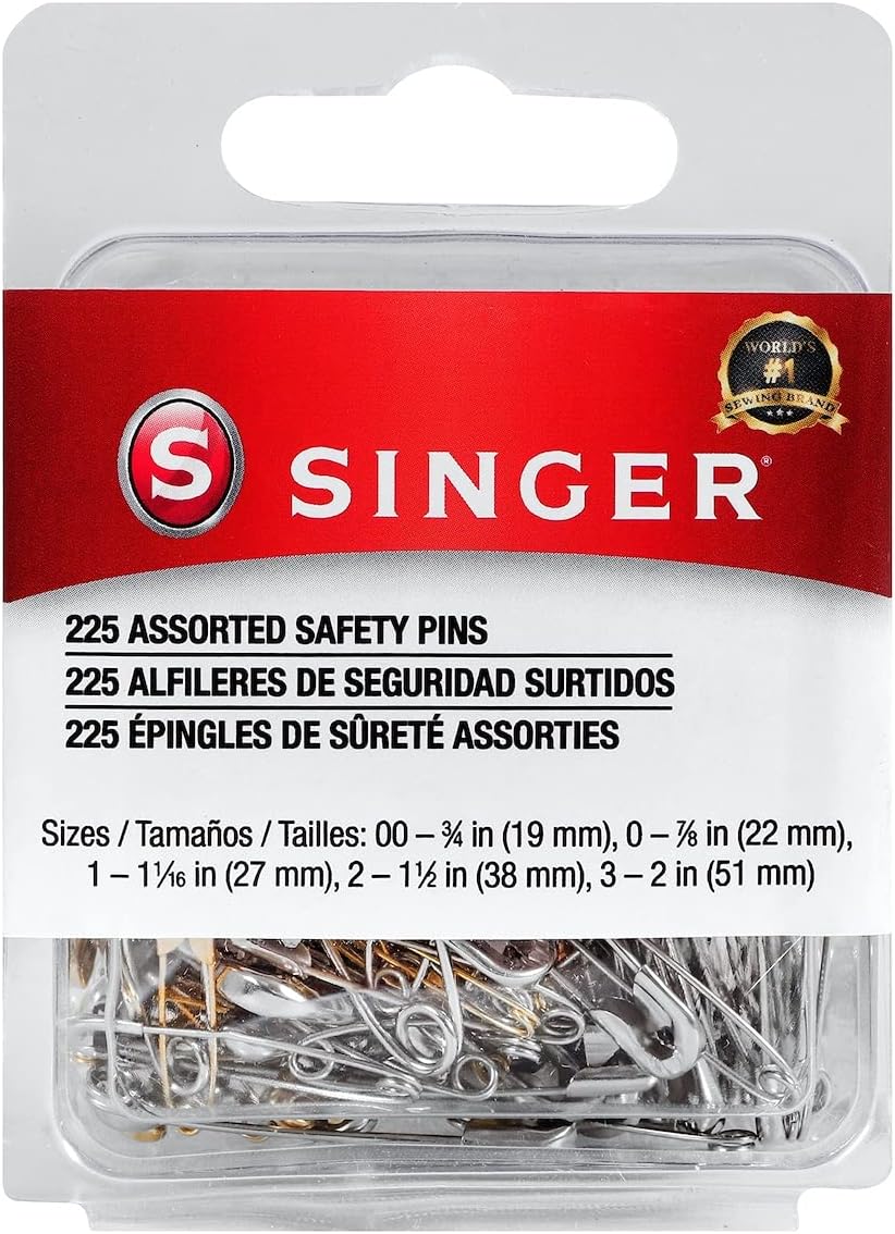 Singer 00205 Safety Pins Value Pack, Assorted Sizes, 225-Count