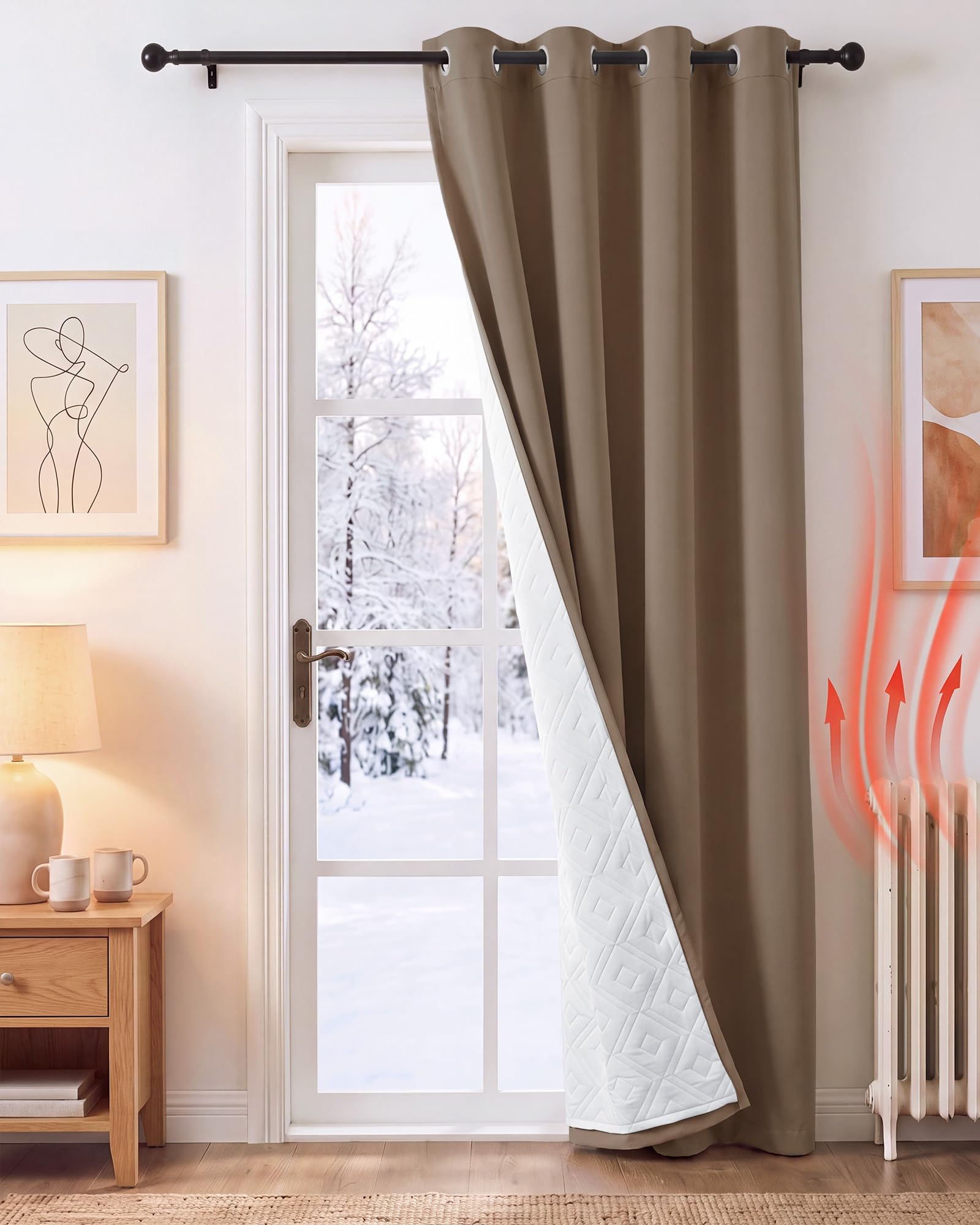 PONY DANCE Thermal Door Curtain with Quilted White Lining, Mocha, 55x84 — image 1
