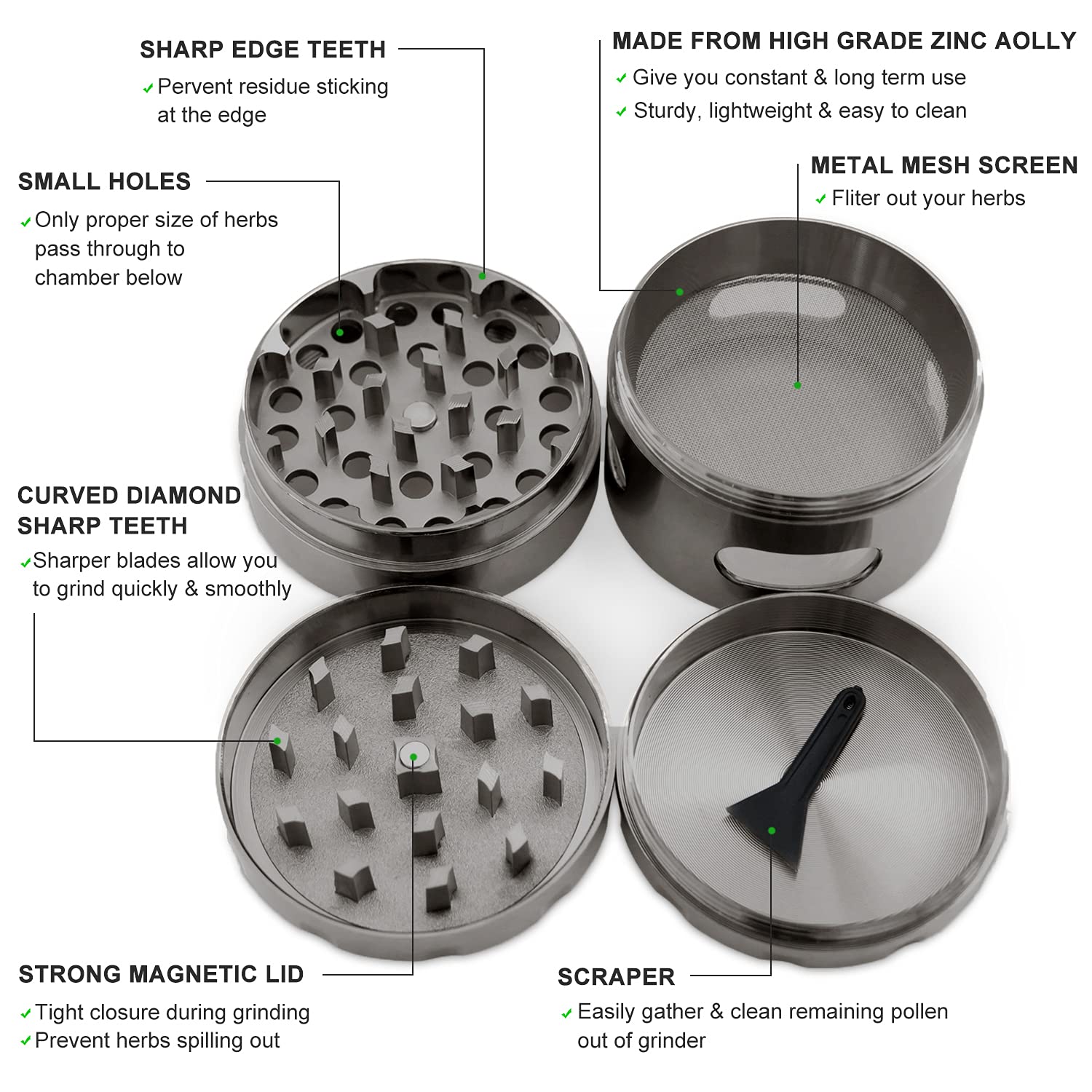 Macinino Per Spezie Soulpala - 4 Pezzi In Lega Di Zinco, 63 Mm, Per Spezie Essiccate - Foto 4