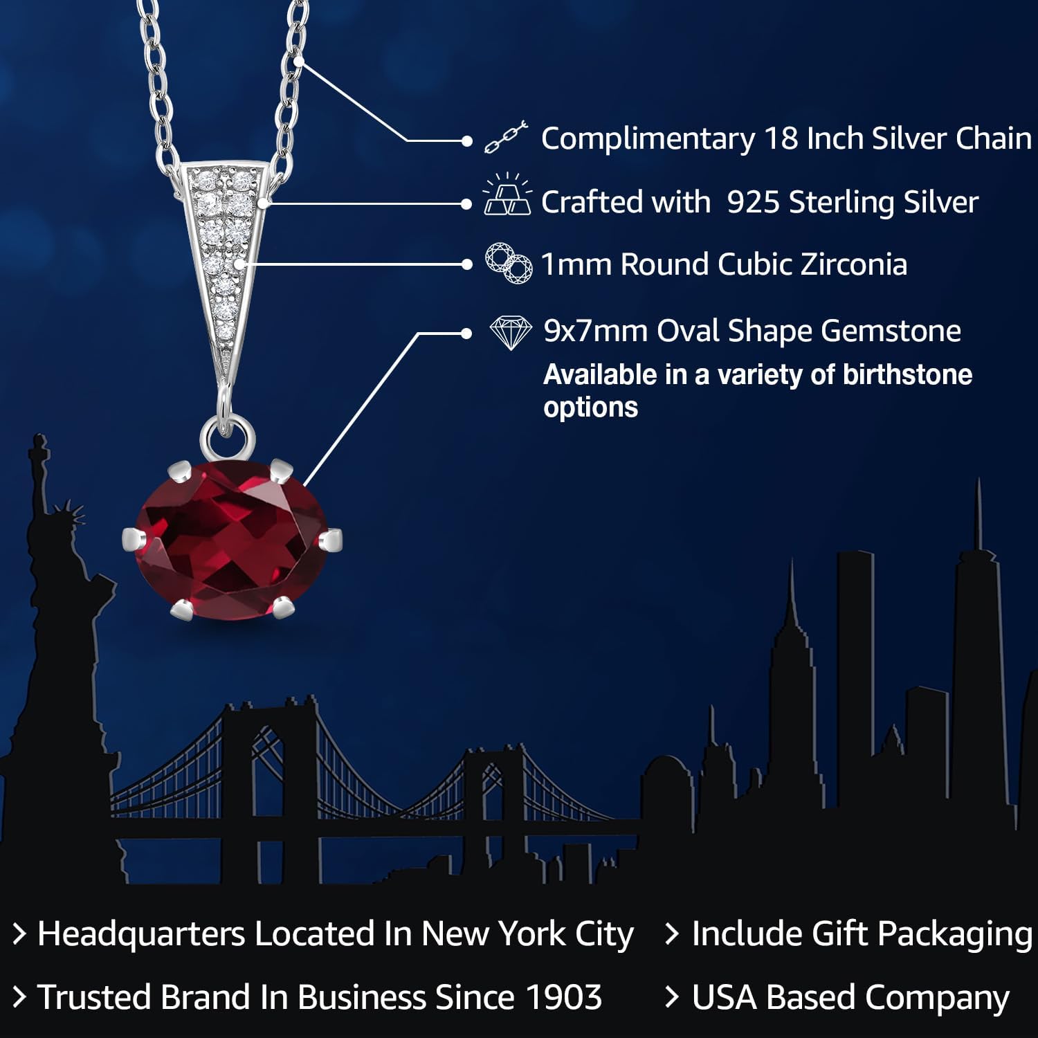 Gem Stone King 925 Sterling Silver Red Rhodolite Garnet Pendant Necklace For Women | 2.33 Cttw | Gemstone January Birthstone | Oval 9X7MM | With 18 Inch Silver Chain - Image 2