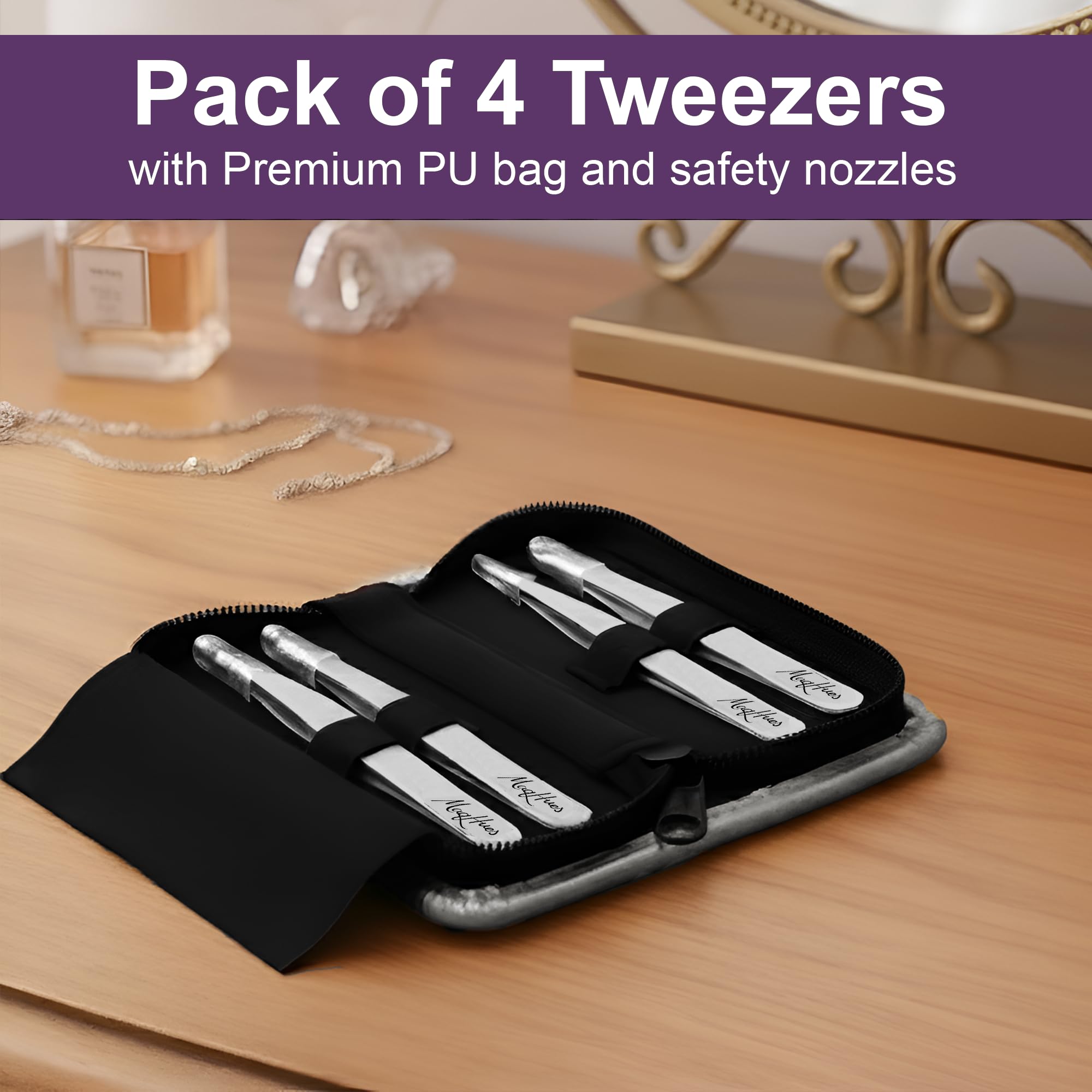 Augenbrauen-Pinzetten-Set mit Faserspitze, für Damen und Herren, professionelles Edelstahl-Pinzetten-Set mit schrägen, spitzen, flachen und spitzen Spitzen für Gesichtshaar- und