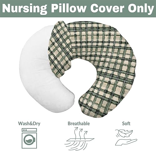 Miniatura 7 de Fundas de almohada de lactancia de tartán verde acuarela para niños y niñas, fundas de almohada vintage a cuadros verdes para lactancia materna,