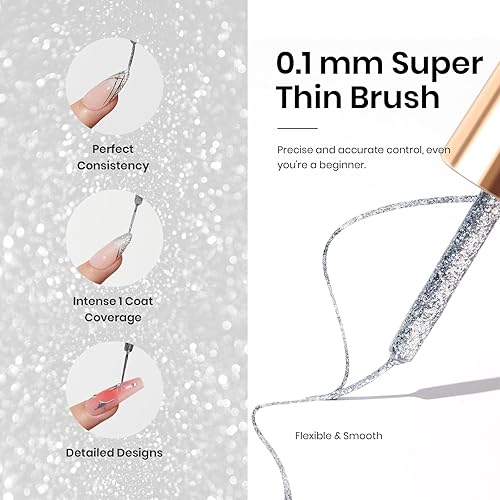 Miniatura 3 de beetles Esmalte de Uñas en Gel Delineador para Arte de Uñas - 2 Piezas Esmalte de Uñas en Gel con Purpurina Reflectante, Esmalte de Uñas Delineador