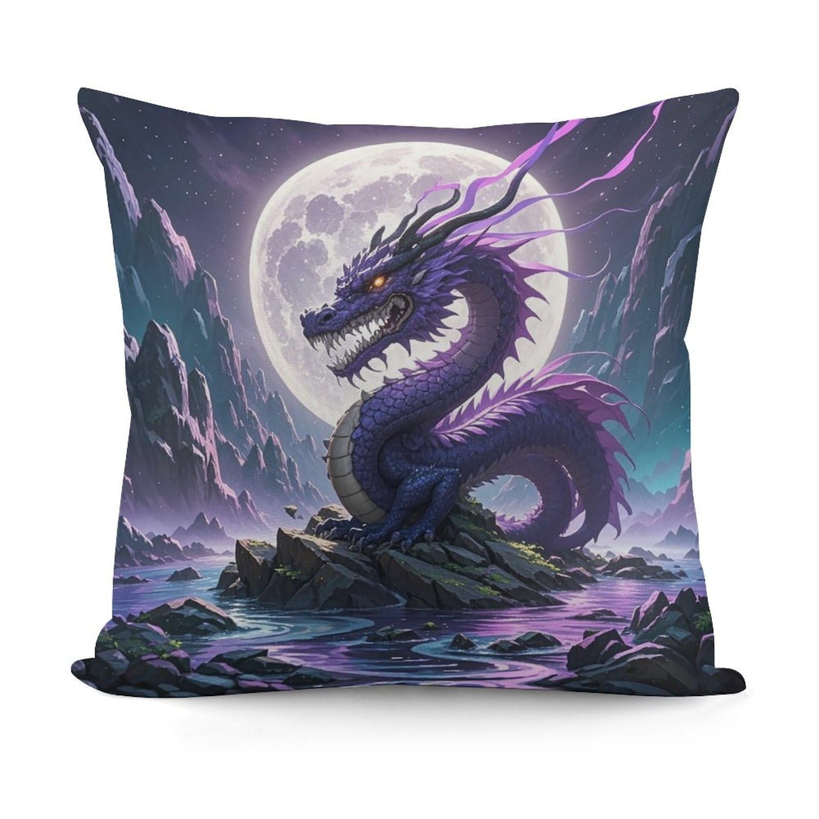 LZQPOEAS Purple Dragon Purple Moon Throw Pillow Cover 18x18 in Breathable Square Pillow Case Cozy Soft Pillowcase Protector Fashion Modern Couch Cushion Case for Living Room Bed Sofa Decor