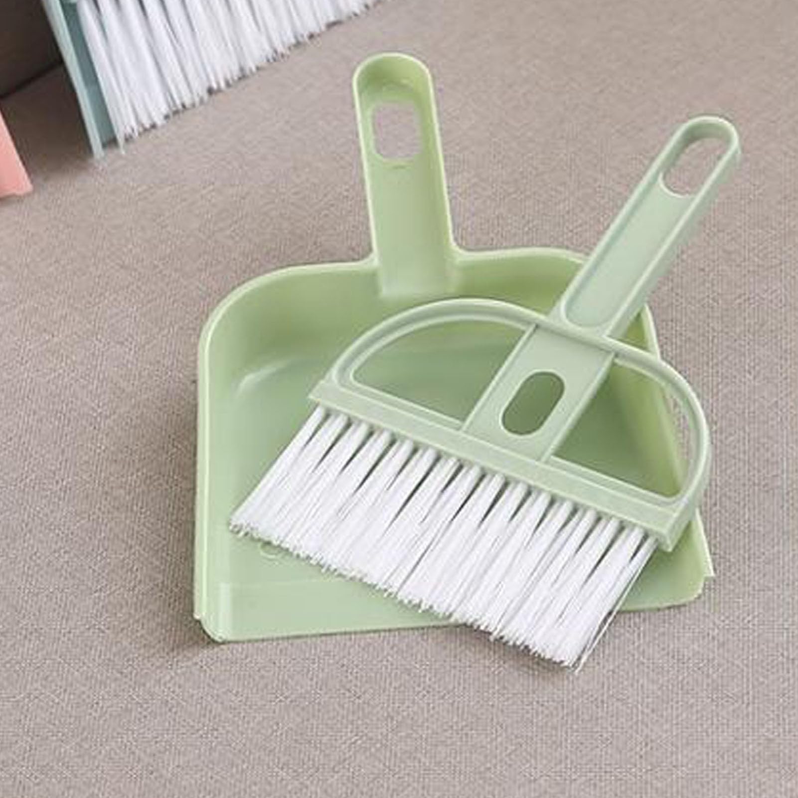 Small Broom and Dustpan Set, Mini Hand Broom and Dustpan Set Plastic Brush Set Desktop Broom and Dustpan for Desk, Home, Kitchen, Cars, Animal Waste (Nordic Green)