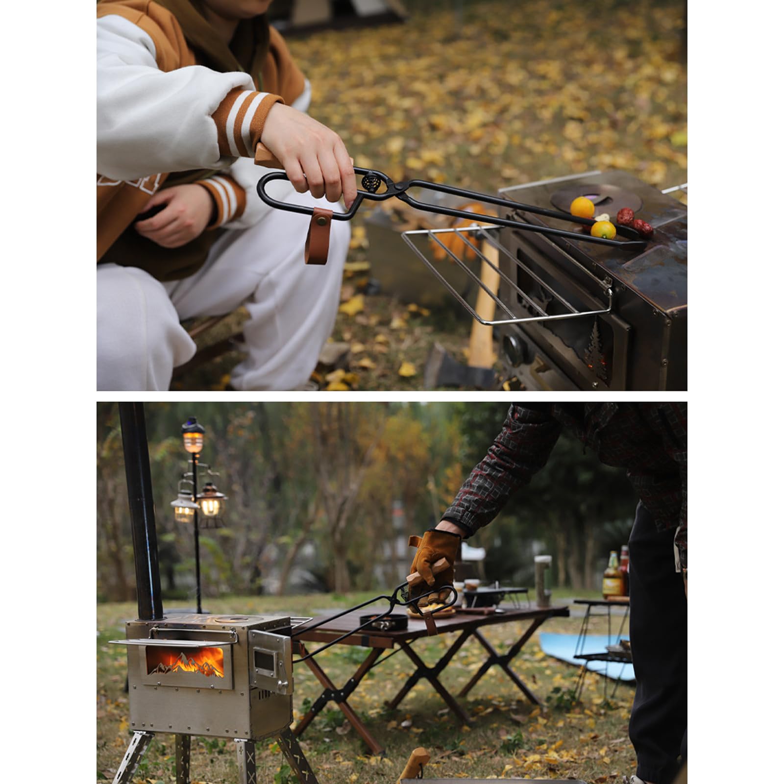 Pinze a manico lungo a forma di anatra, pinze da campeggio per carbone all'aperto, per grigliare e gestire i carboni in modo sicuro