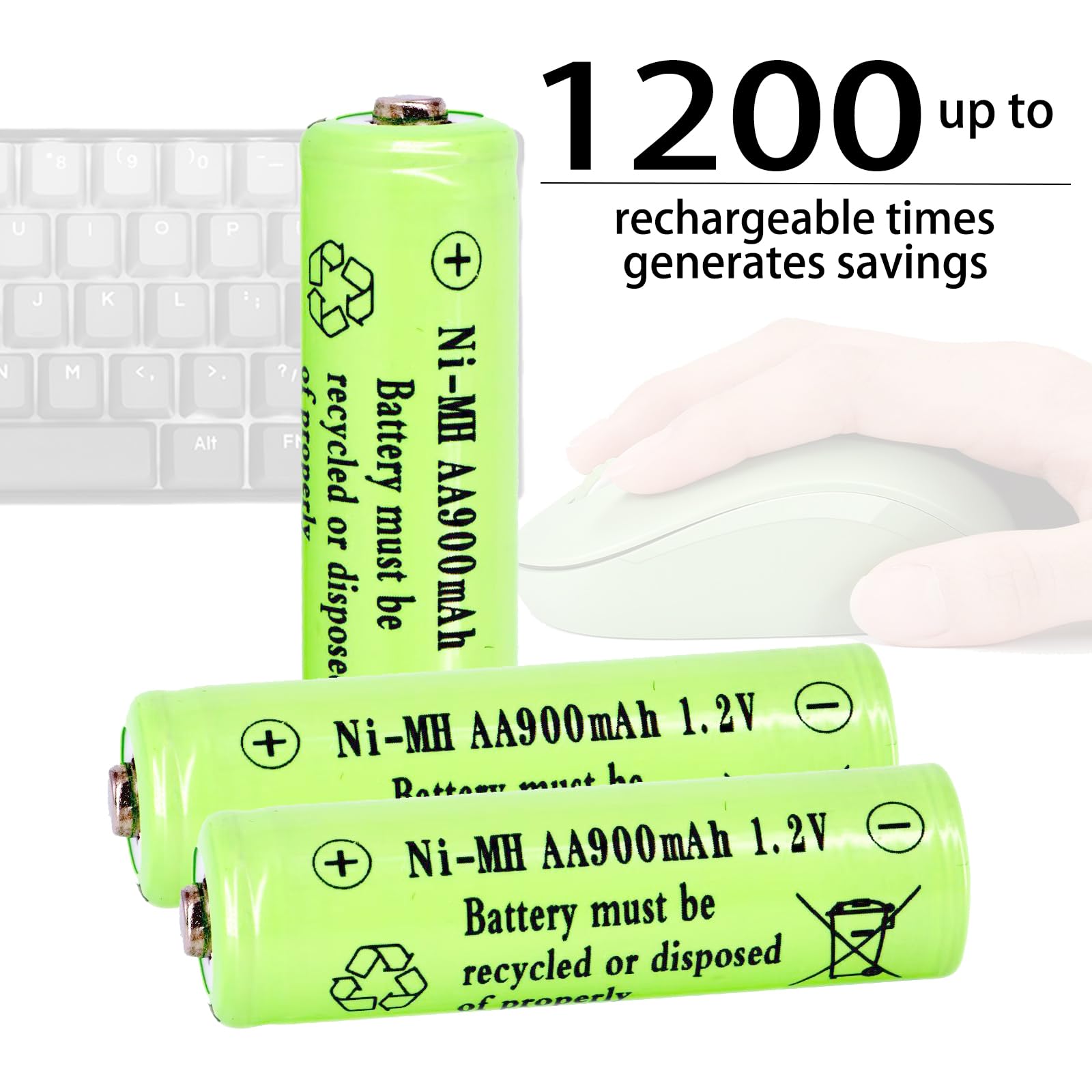 12x AA NiMH-Akkus, 1,2 V 400 MAh – Wiederaufladbar, Für Solarleuchten, Mäuse, Tastaturen