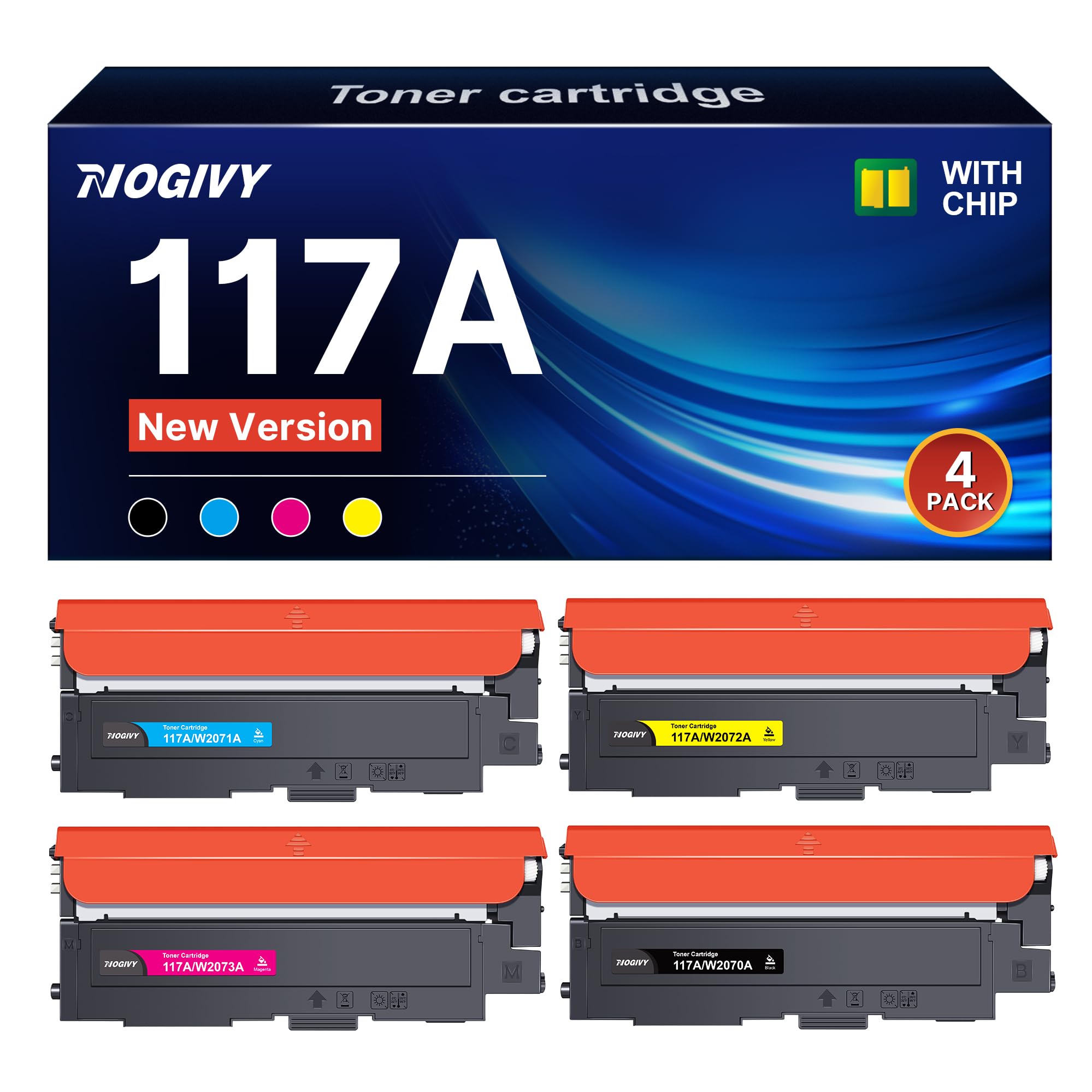 NOGIVY 117A Mit Chip Kompatibel für HP 117A Toner Set für Toner HP Color Laser MFP 178nw Toner Schwarz MFP 178nwg MFP 179fwg MFP 178nwg MFP 179fnw Laser 150nw W2071A Laser 179fwg (4er-Pack)