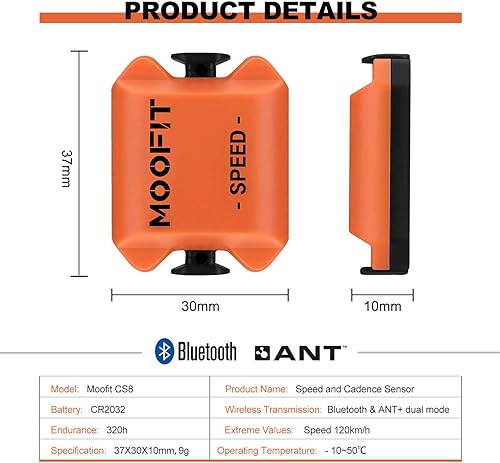 Miniatura 2 de moofit Sensor de velocidad de cadencia, Bluetooth y ANT+ inalámbrico RPM Ciclismo Spin Bike Sensor de cadencia para WahooCoosporideRouvyPeloton,