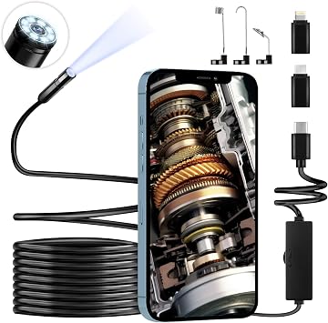 USB Endoscope with 8 LED Lights, Borescope Snake Camera, IP67 Waterproof Inspection Camera for Phone & Tablet 11.5 ft