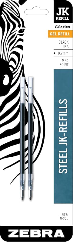 Zebra Pen Steel Gel Refill, Fits G-301, G-450, G-750, Black, 0.7mm, 2-Pack
