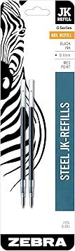 Zebra Pen Steel Gel Refill, Fits G-301, G-450, G-750, Black, 0.7mm, 2-Pack