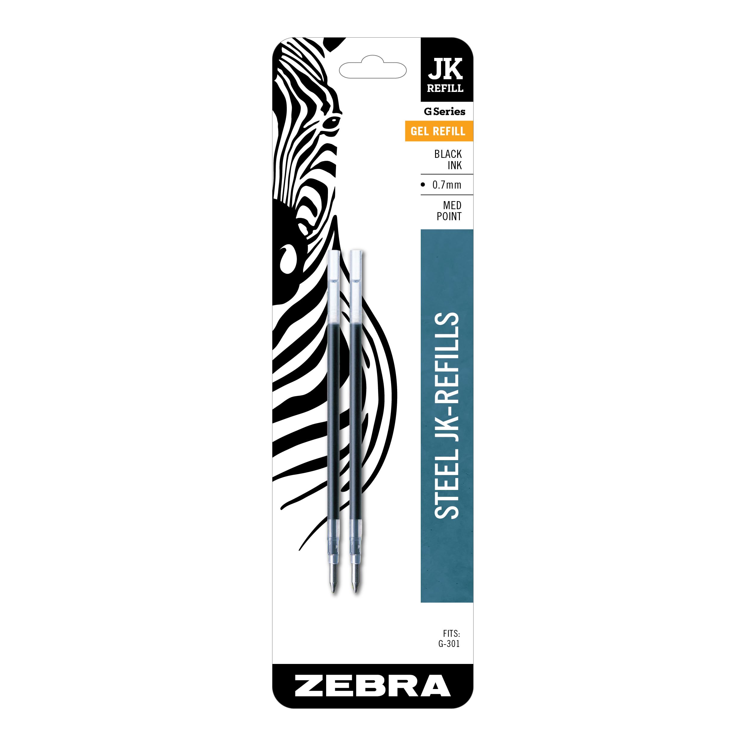 Zebra Pen Steel, JK-Refill Gel Ink Refills, 0.7mm Medium Point, Black Ink, Fits G-301, G-450, and G-750 Gel Pens, Smooth and Consistent Writing Performance, 2-Pack (88112)