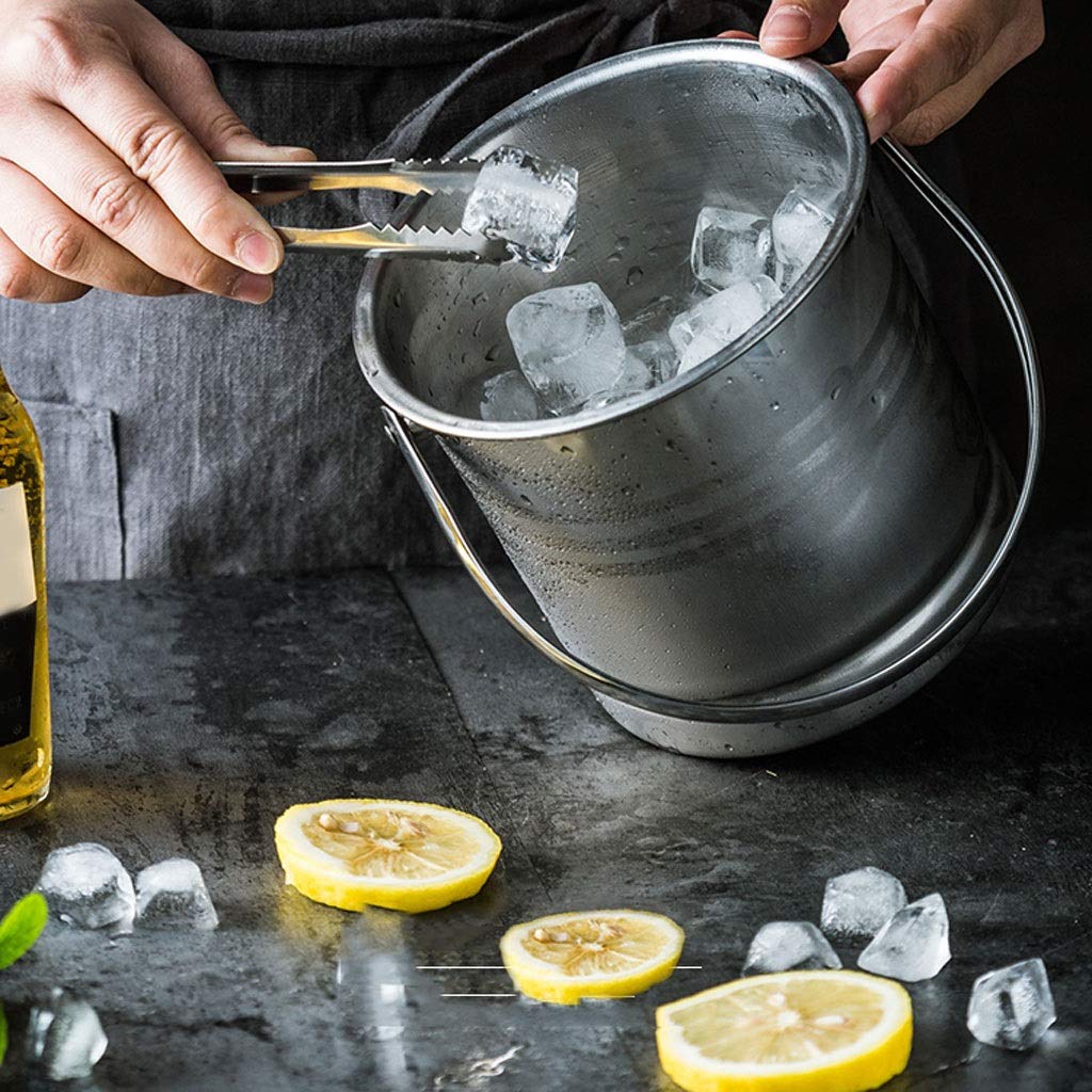 Ein Eiskübel Edelstahl Eis Eimer mit Griff für Haushalt Getränk Eis Eimer Bock Bier Cocktail Eis Eimer Garten Pflanzung Bewässerung Eimer Eiskühler Sektkühler Eiswürfelbehälter ( Color : Silver )