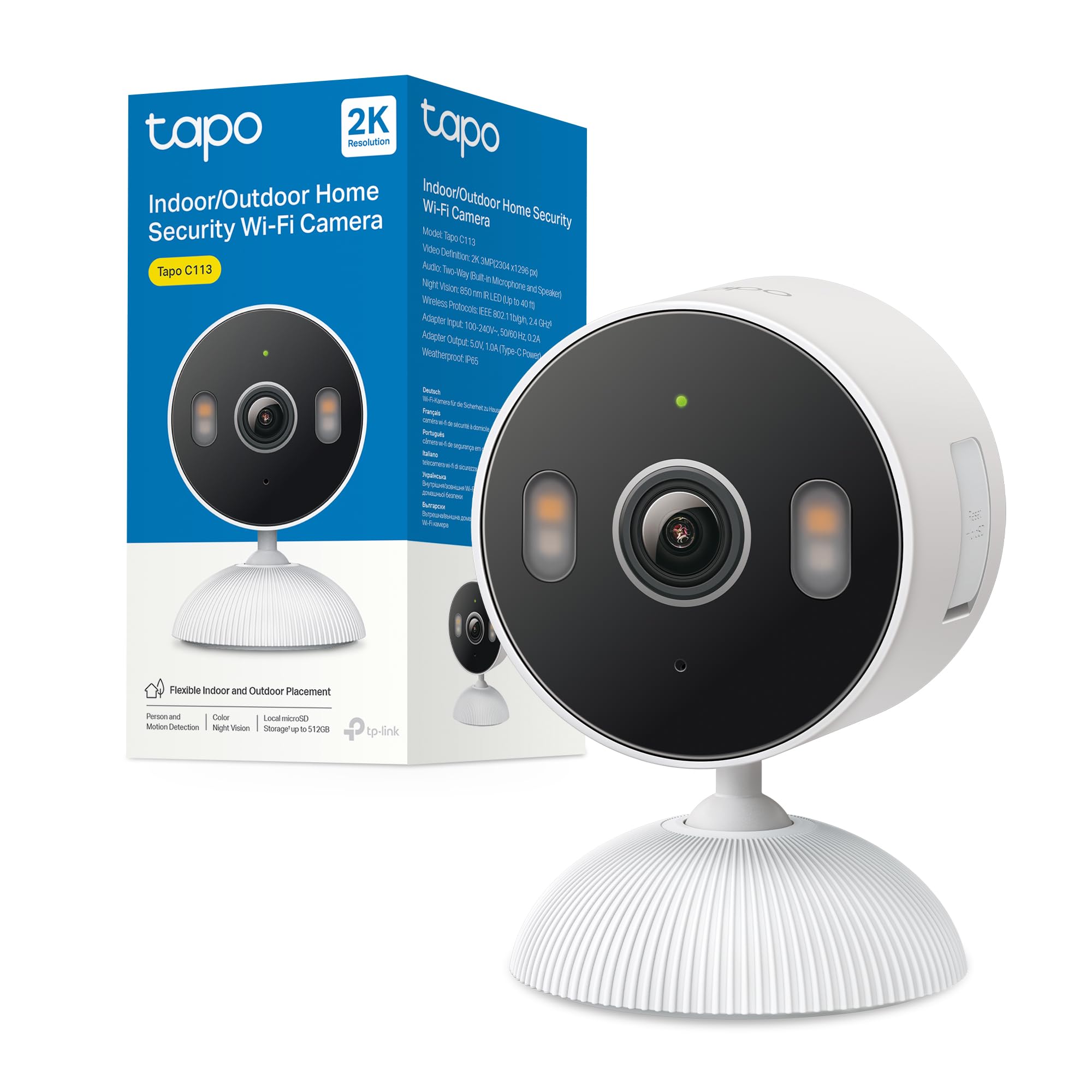 TP-Link Tapo C113 – Smart Camera 2K 3MP | Indoor/Outdoor IP65, AI Detection, Color Night Vision, Two-Way Audio, Local/Cloud Storage