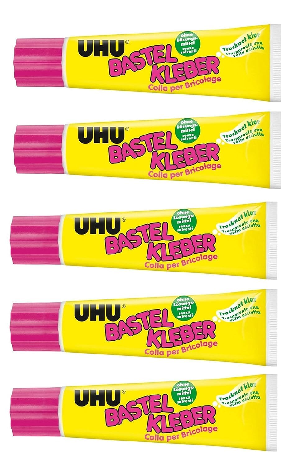 UHU 47735 Bastelkleber ohne Lösungsmittel, 90 g Tube (5er Pack)