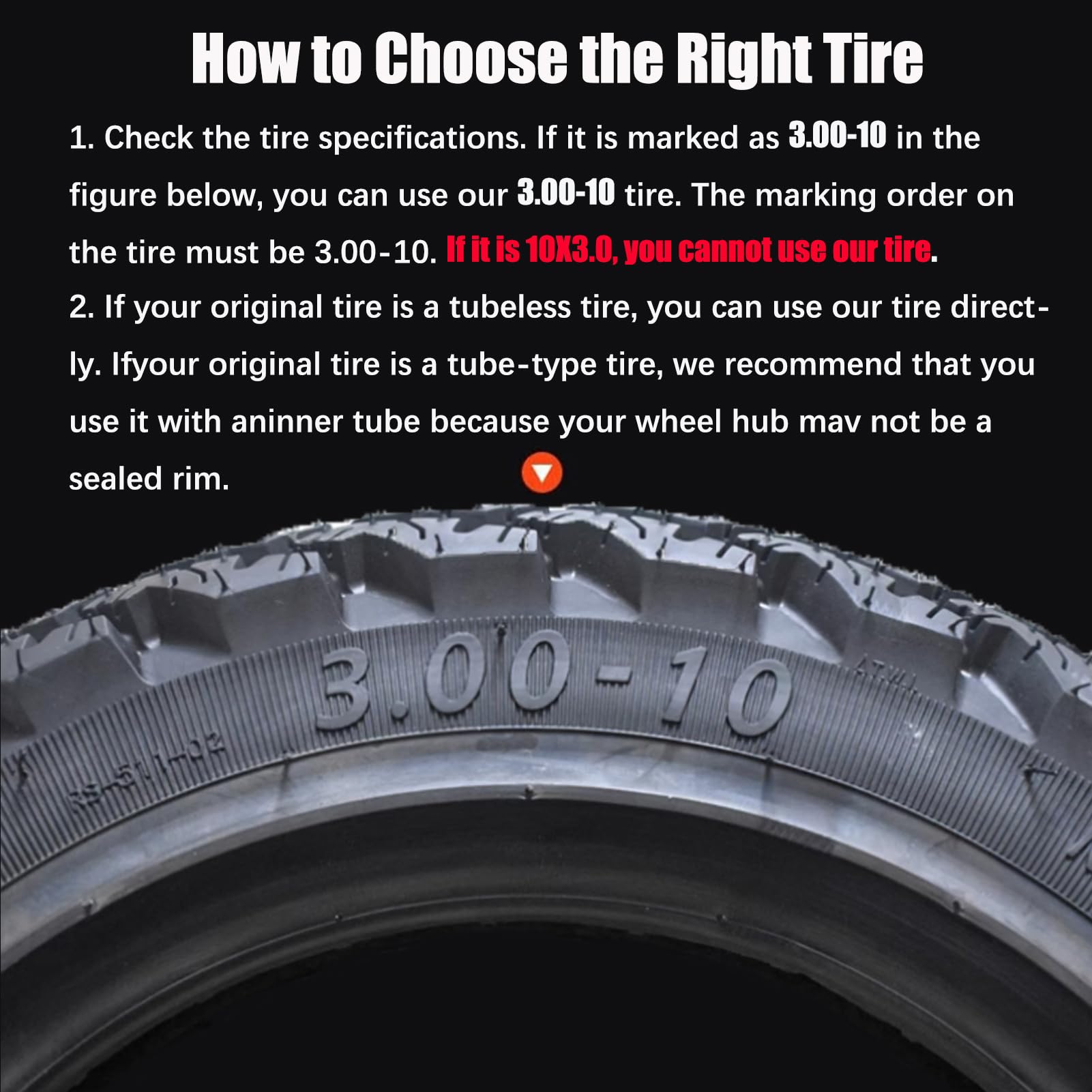 3.0-10 Scooter Tire, 3.0-10 Tubeless Tire, 3.0-10 off Road Tubeless Ricambio Pneumatico Esterno, per Anteriore/Posteriore Sostituzione del Pneumatico Accessorio di Ricambio