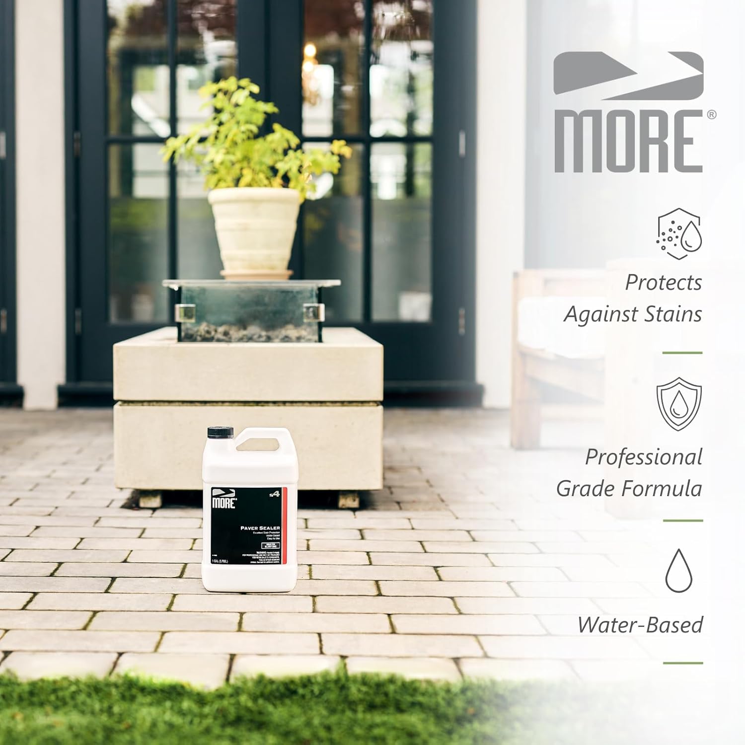 MORE Paver Sealer - Outdoor Concrete, Brick, & Paver Sealer for Driveways, Patios, Floors - Waterproof Exterior Concrete Sealant, Protects Natural Stone & Pavers - Easy Application - Gallon (128oz)