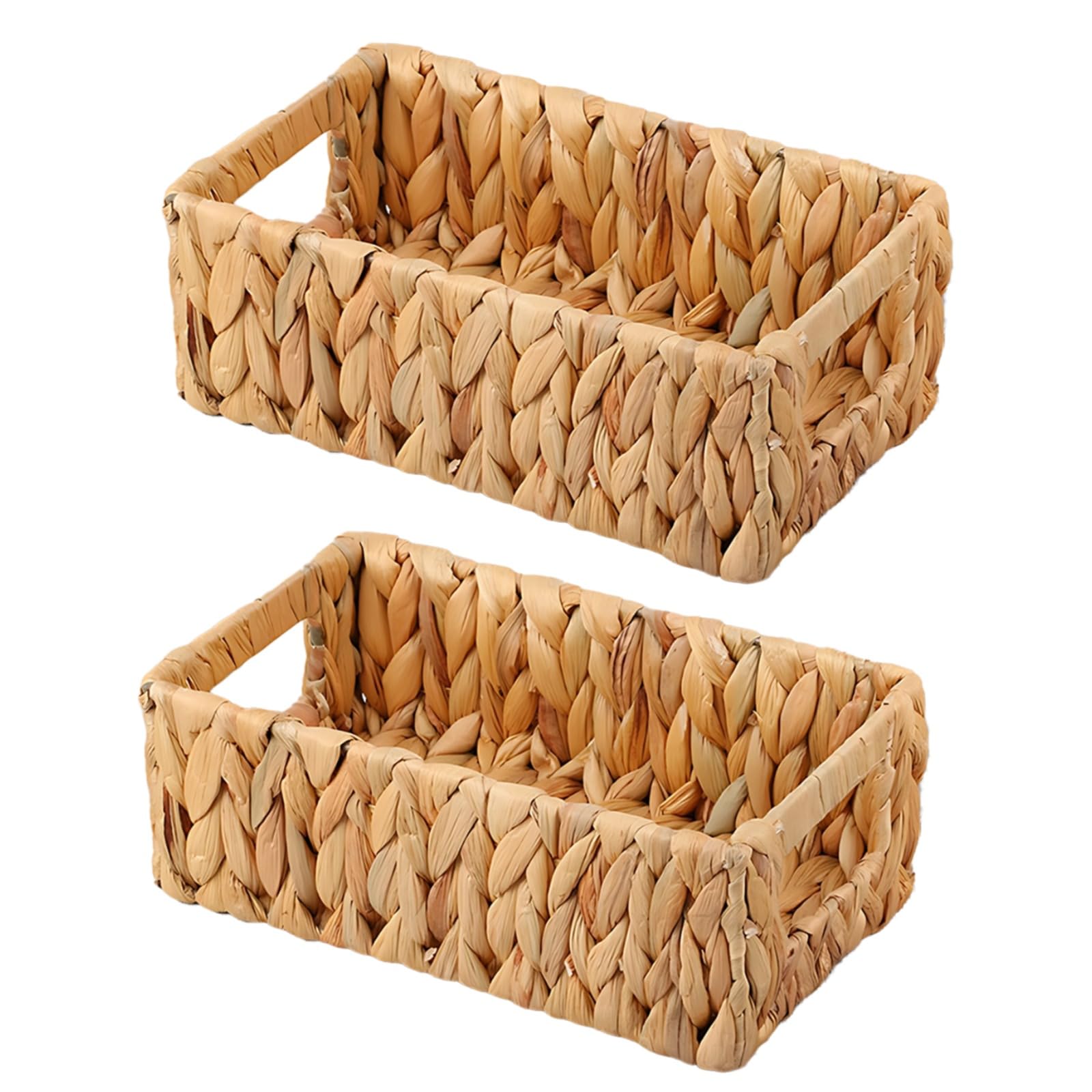 Packool Rectangle Woven Trays, Natural Water Hyacinth Baskets, Versatile Storage for Snacks Toiletries, Modern Ins Style, 10 x 6 x 3.62 in / 25.5 x 15.5 x 9.2 cm, 2 Pcs Decorative Wicker Trays