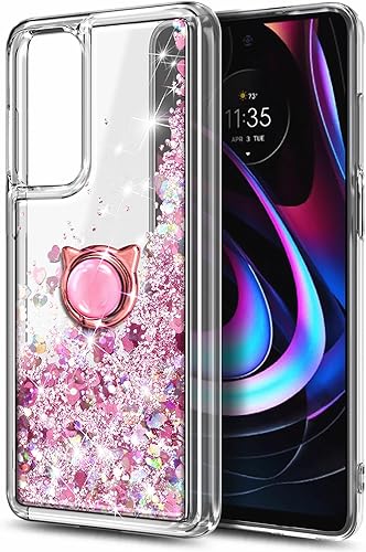 Miniatura 3 de NZND Funda para Motorola Edge 5G UW, Motorola Edge 2021 con protector de lente de cámara de vidrio templadosoporte de anillocordón para correa de