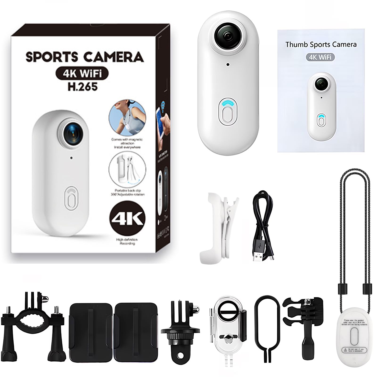 4K Action Cam Mini Bodycam WLAN mit App, Magnetische Mini Körperkamera, 360° Drehclip, POV Kopfkamera, Tragbare Wearable Sportkamera, Wasserdicht Helmkamera Motorrad Fahrrad für Vlog Haustiere Weiß