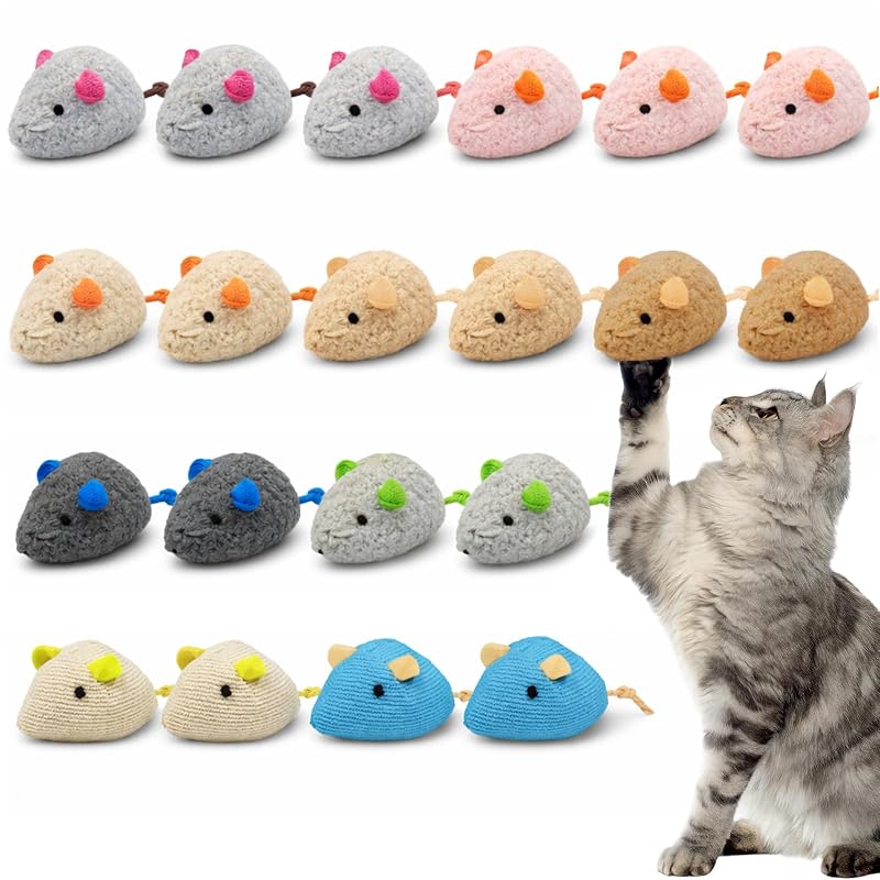 Brinquedo de Ratinho com Catnip para Gatos Wulitaotao, Pelúcia Macia, Cores Sortidas, Pacote com 20