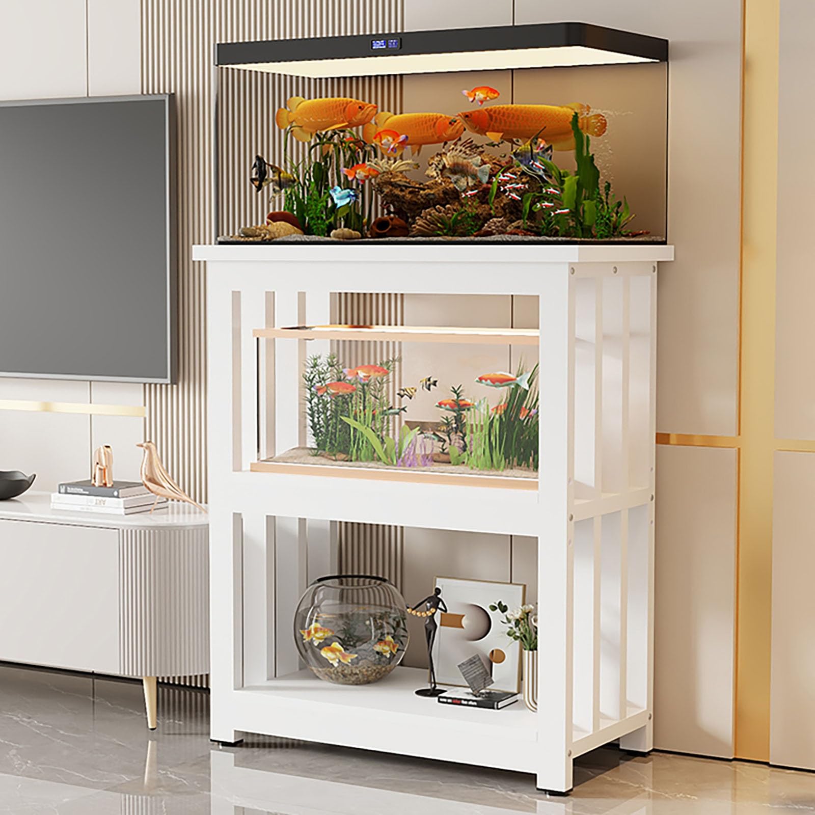 Multi-Tier Aquarium Stand Cabinet - Adjustable Steel Shelf for Large Fish Tanks - Versatile Reptile Rack & Terrarium Table for Home/Office Use