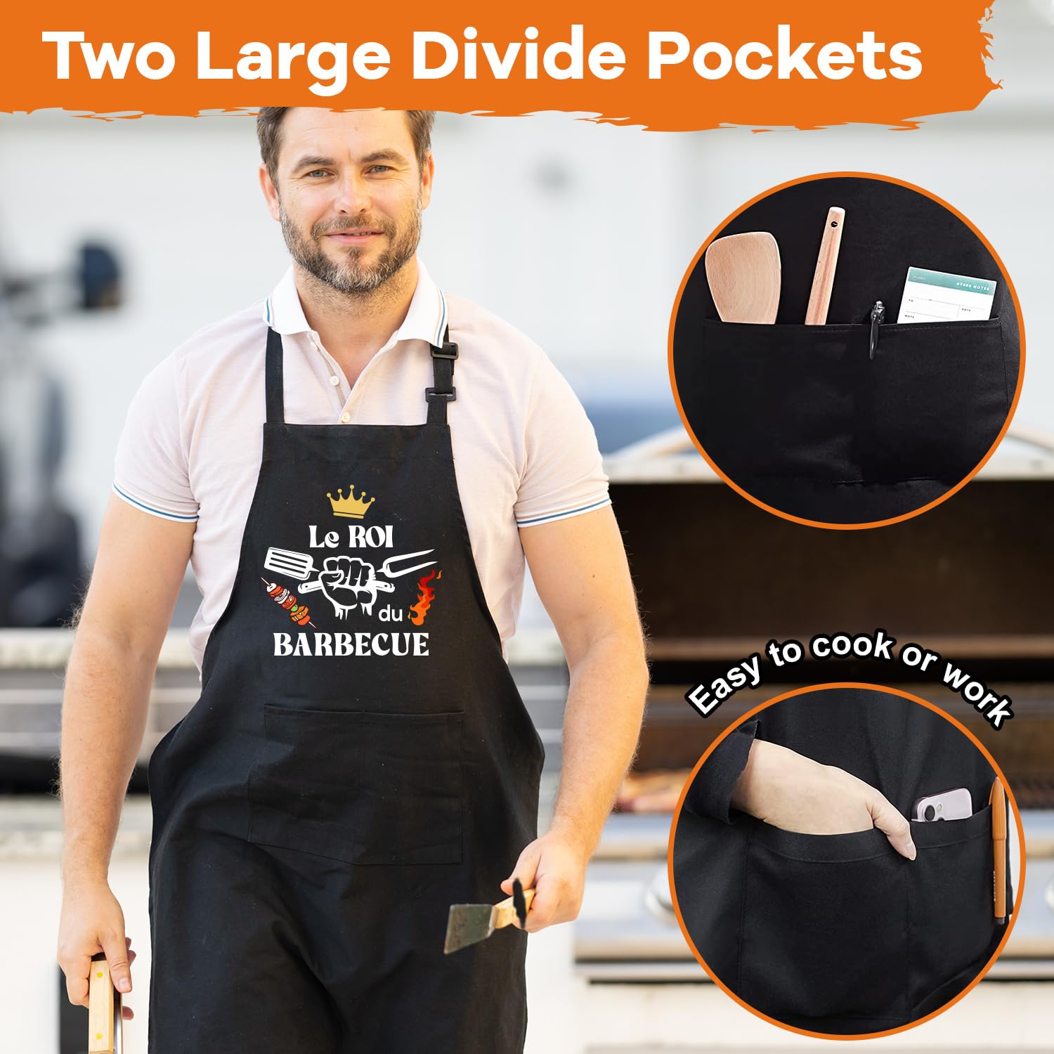 Tablier Cuisine Homme Personnalisé, Réglable Tablier Professionnel Humour Rigolo Drole Barbecue Bbq Noir, Tablier de Cuisine Coton Cadeau Fete Des Peres Saint Papa Valentin Noel