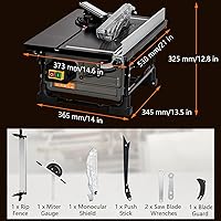 Vista 5 de Sierra de mesa para lugar de trabajo, motor de cobre de 8 pulgadas y 6.7 amperios, velocidad de corte de hasta 3576 RPM, hoja 24T, kit de sierra