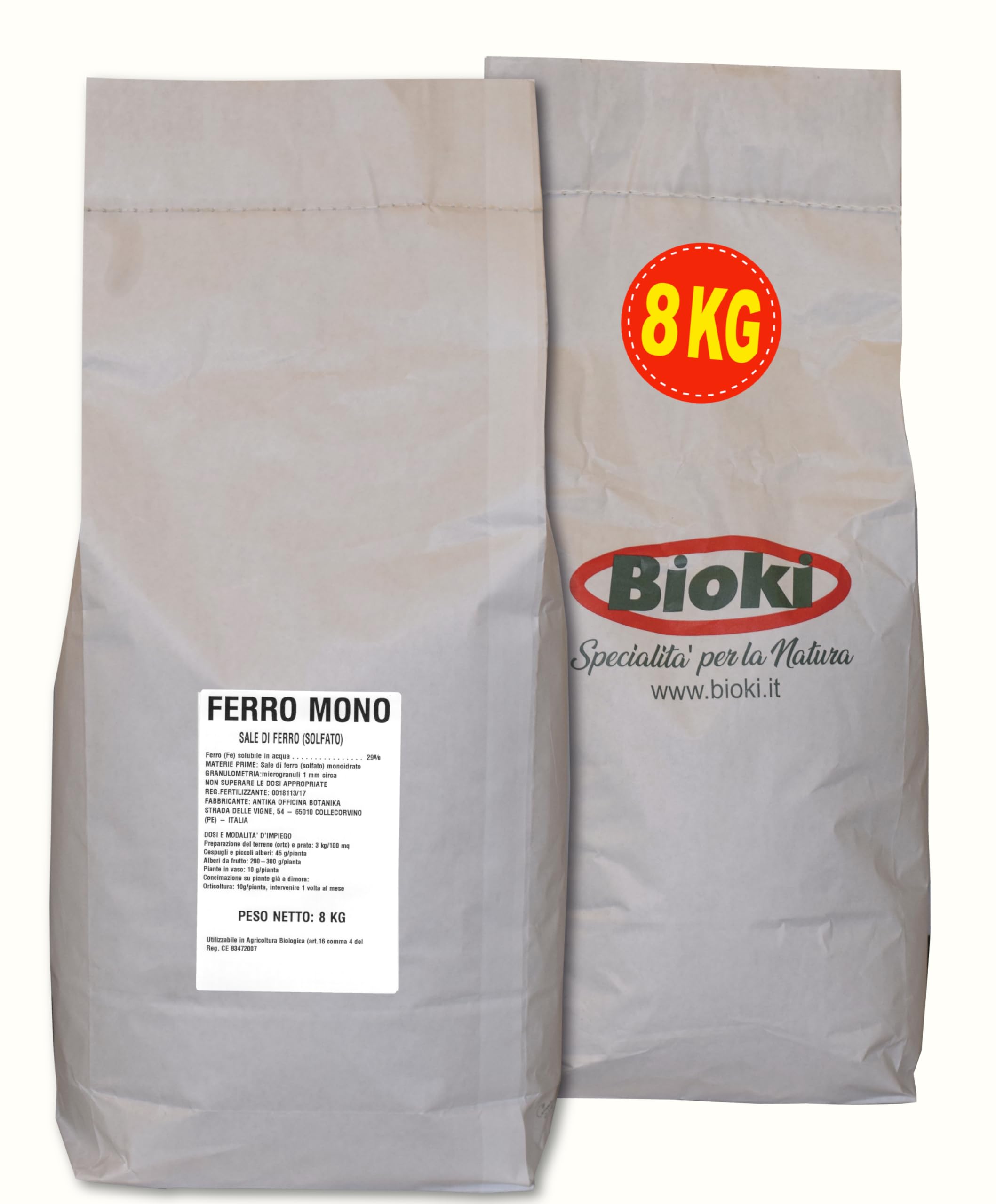 Solfato di Ferro monoidrato, Busta da 8 kg, Ideale per coltivazioni Bio