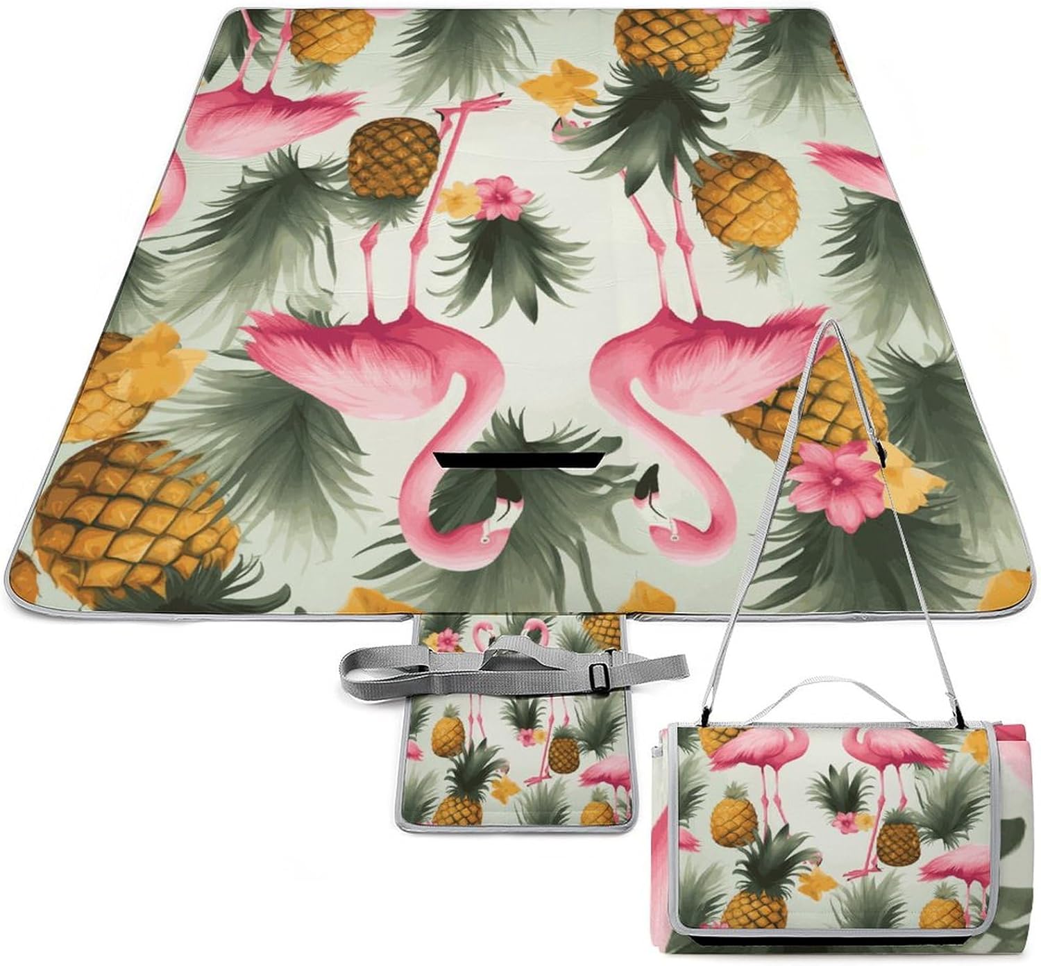 Outdoor Picnic Blanket Extra Large Beach Blanket Waterproof Picnic Mat Flamingos and Pineapples Camping Blanket Portable with Carry Strap Park Blanket for Grass Camping Park