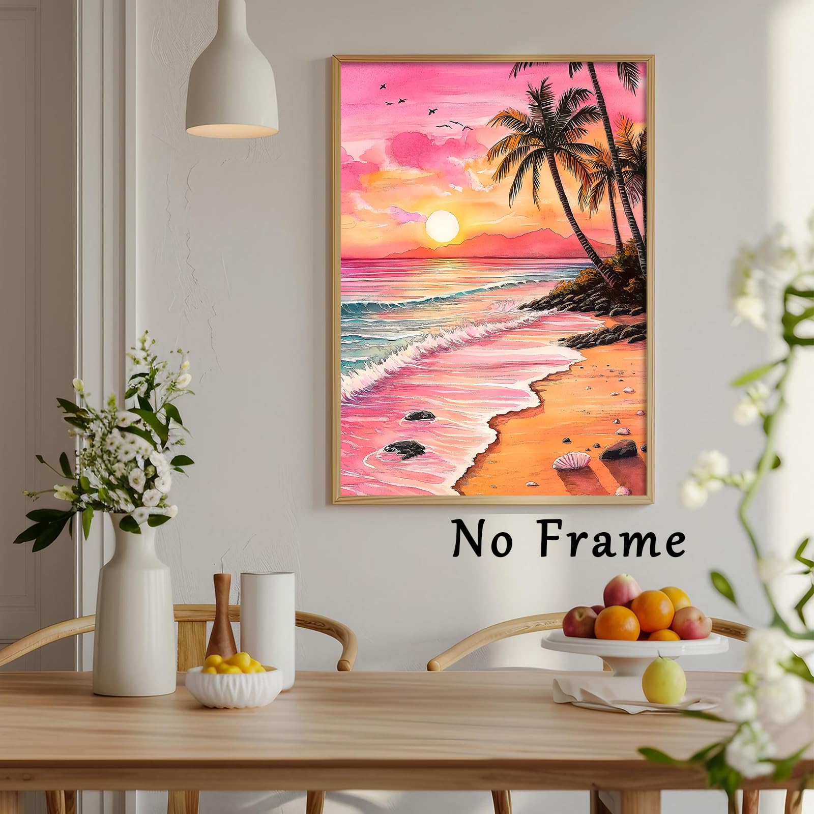 Amazon.com: Pink Beach Canvas Wall Art Coastal Pictures Sunset
