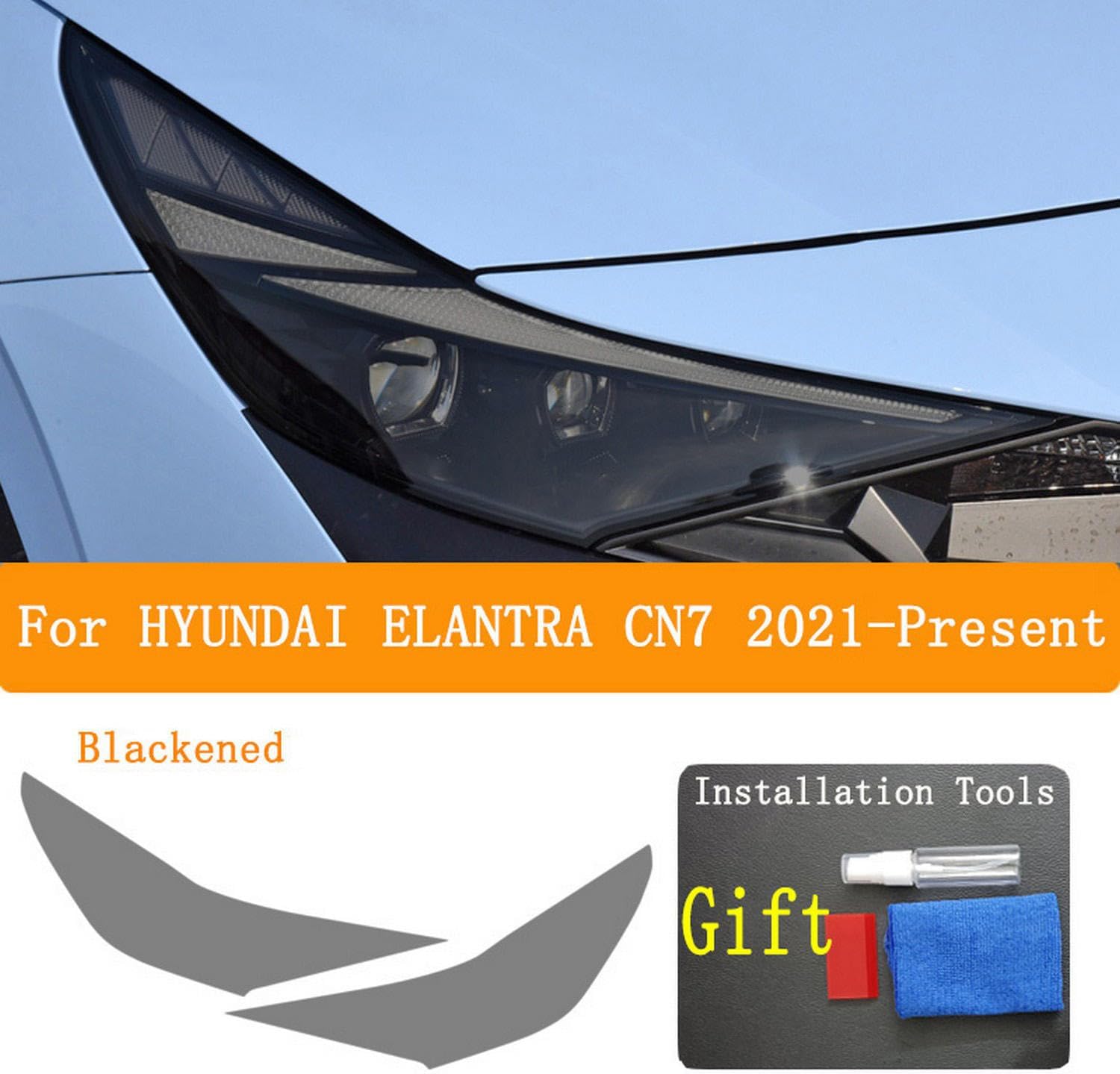 JCAKES Car Headlight Protective Film Headlamp Restoration Transparent Black TPU Sticker，for Hyundai Elantra CN7 2017-Present Accessories