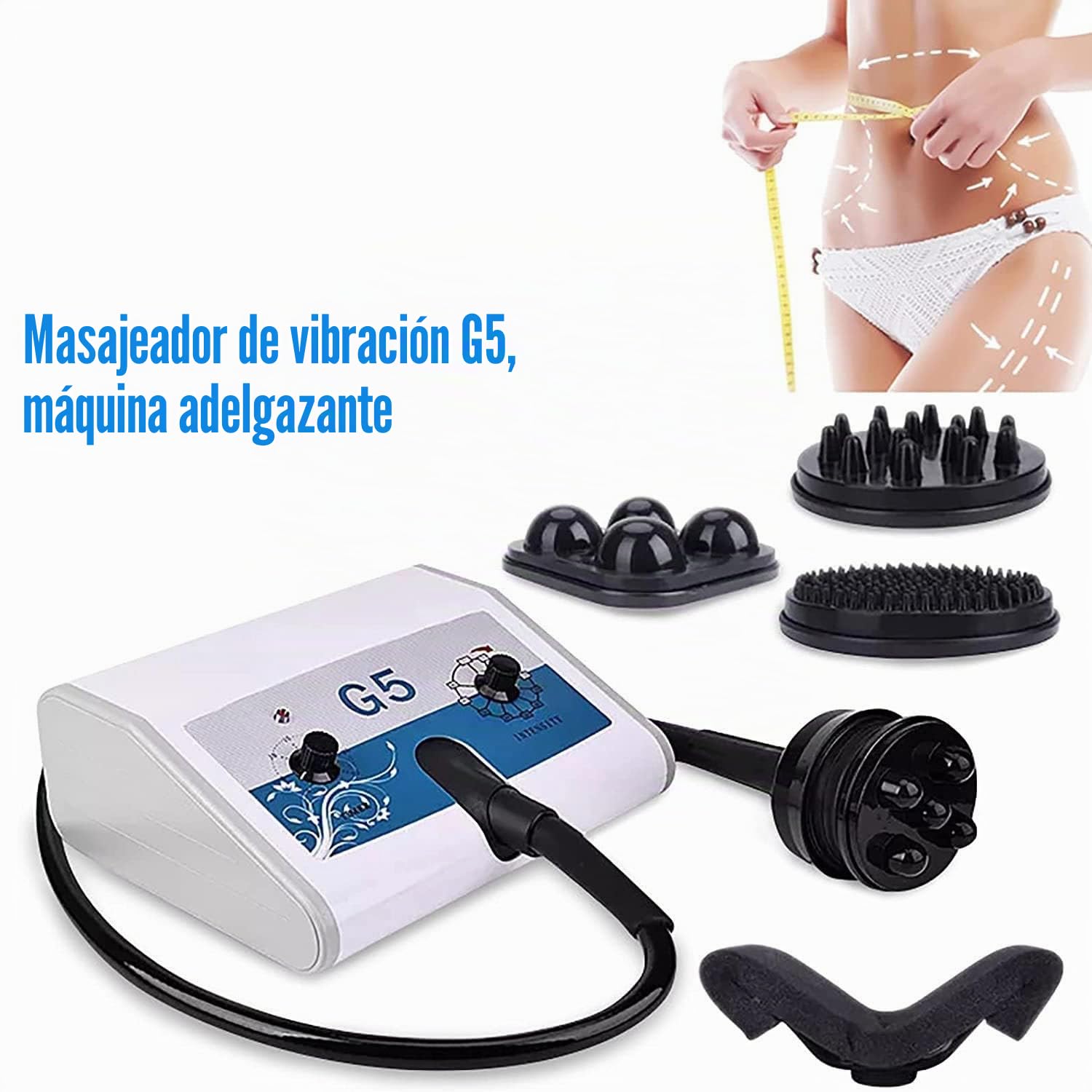 DAZULI Masajeador Adelgazante eléctrico G5, máquina Adelgazante de Masaje vibratorio, Moldeador eléctrico de Cuerpo Completo, máquina de gestión Corporal, con 5 Cabezales de Masaje