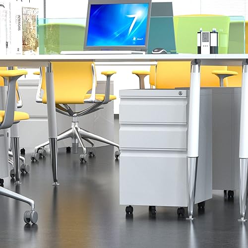 Miniatura 8 de Archivador de 3 cajones con ruedas, archivadores móviles rodantes debajo del escritorio para oficina en casa, las ruedas necesitan montarse (blanco)