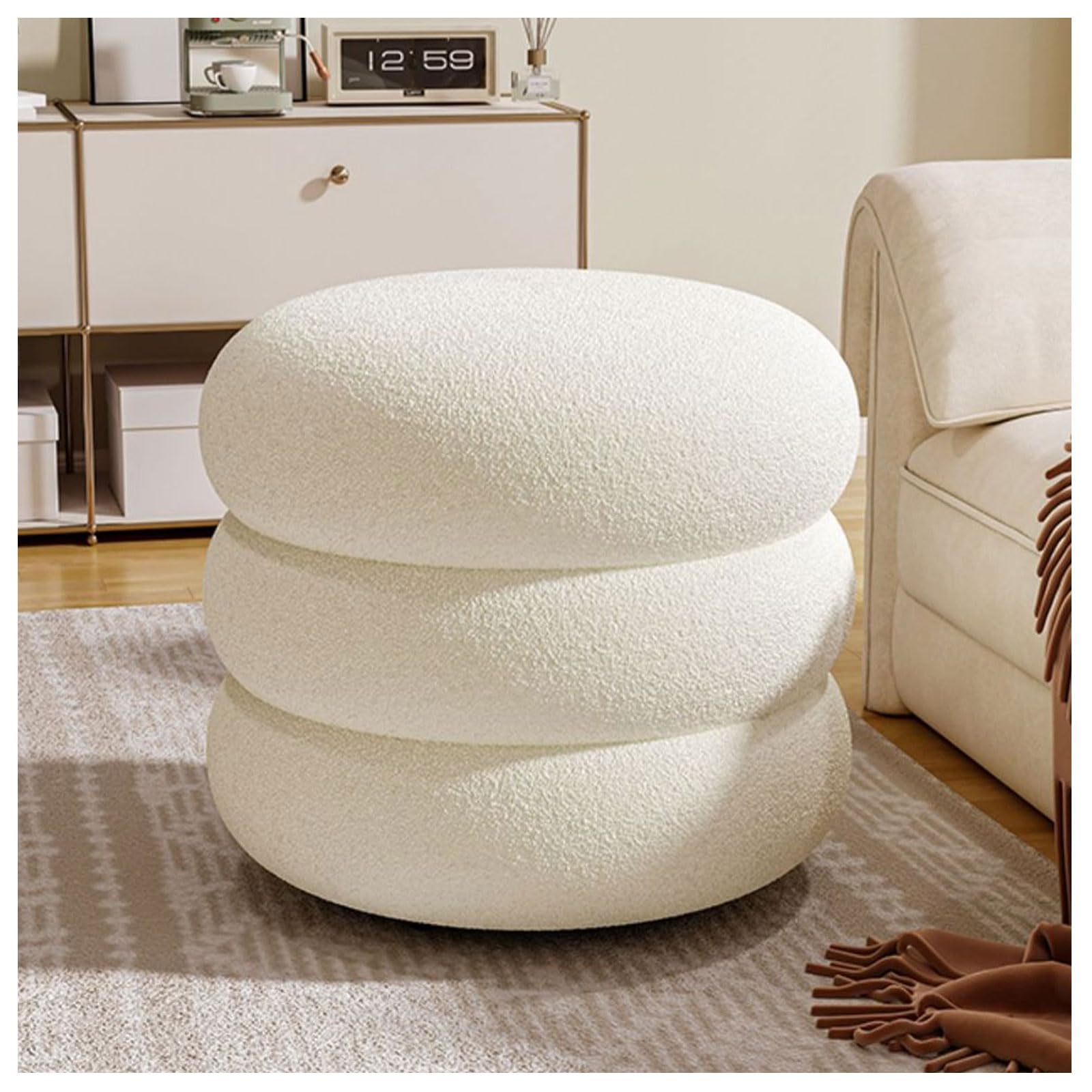 Tabouret de rangement blanc capitonné avec plateau amovible pour le maquillage