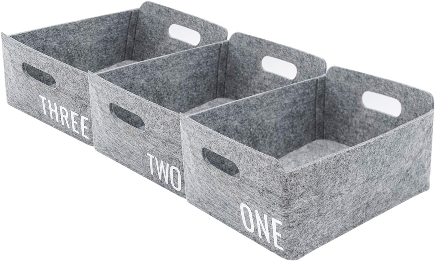 Welaxy Storage Baskets with Inspired Slogan Felt Collapsible Storage Baskets Foldable Storage Cube Shelf Boxes Drawers Organizer bin for Kids Toys Books Clothes gift for men (One,Two,Three)
