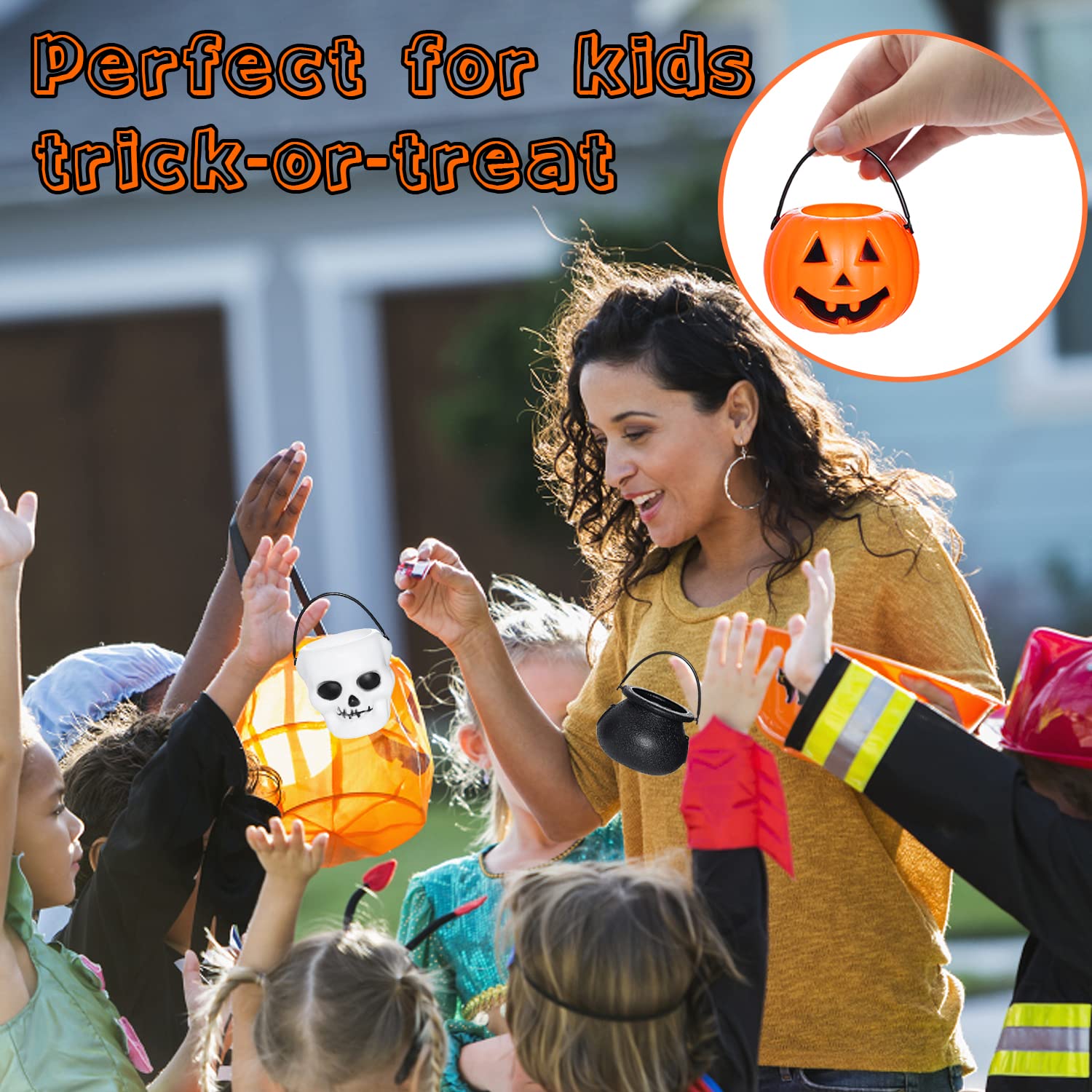 14-Piece Mini Halloween Candy Bucket Set - Pumpkin, Ghost, Skull, Cauldron Designs For Trick Or Treat Party