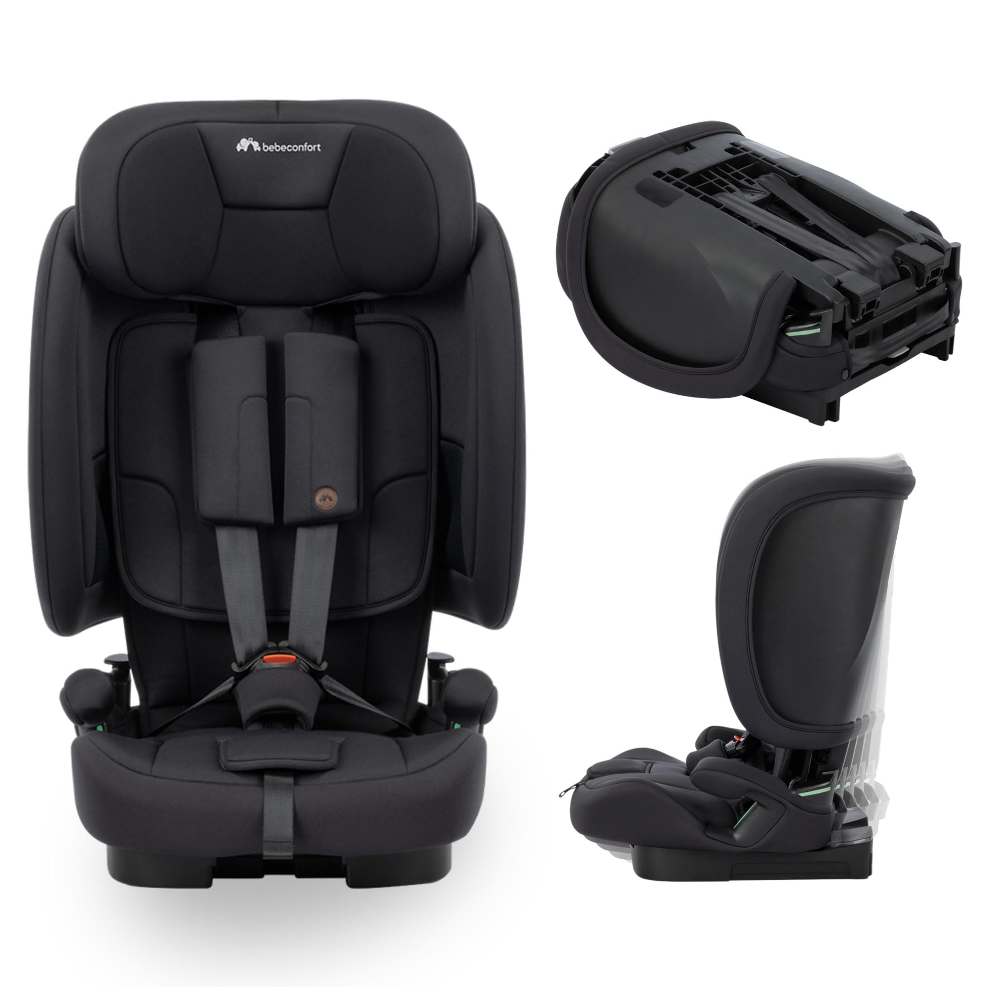 Bebeconfort Ever & Go i-Safe, Siège-Auto Évolutif, 15 Mois - 12 Ans, 76-150 cm, Siège-Auto de Voyage Pliable, Compact & Léger (4.9 kg), 15 Positions d'Appui-Tête, Full Black