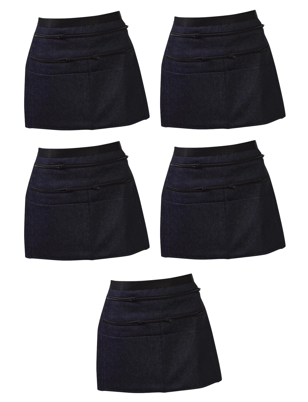 Classic Home Store Denim Short Money Apron With Zip Pockets Professional Waiter Server Pinny 17" Wide x 14" Long (Pack of 5)
