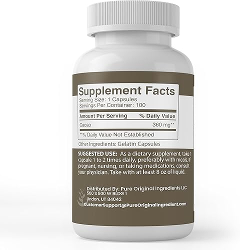 Miniatura 2 de Pure Original Ingredients Cacao, (100 cápsulas) siempre puro, sin aditivos ni rellenos, verificado por laboratorio